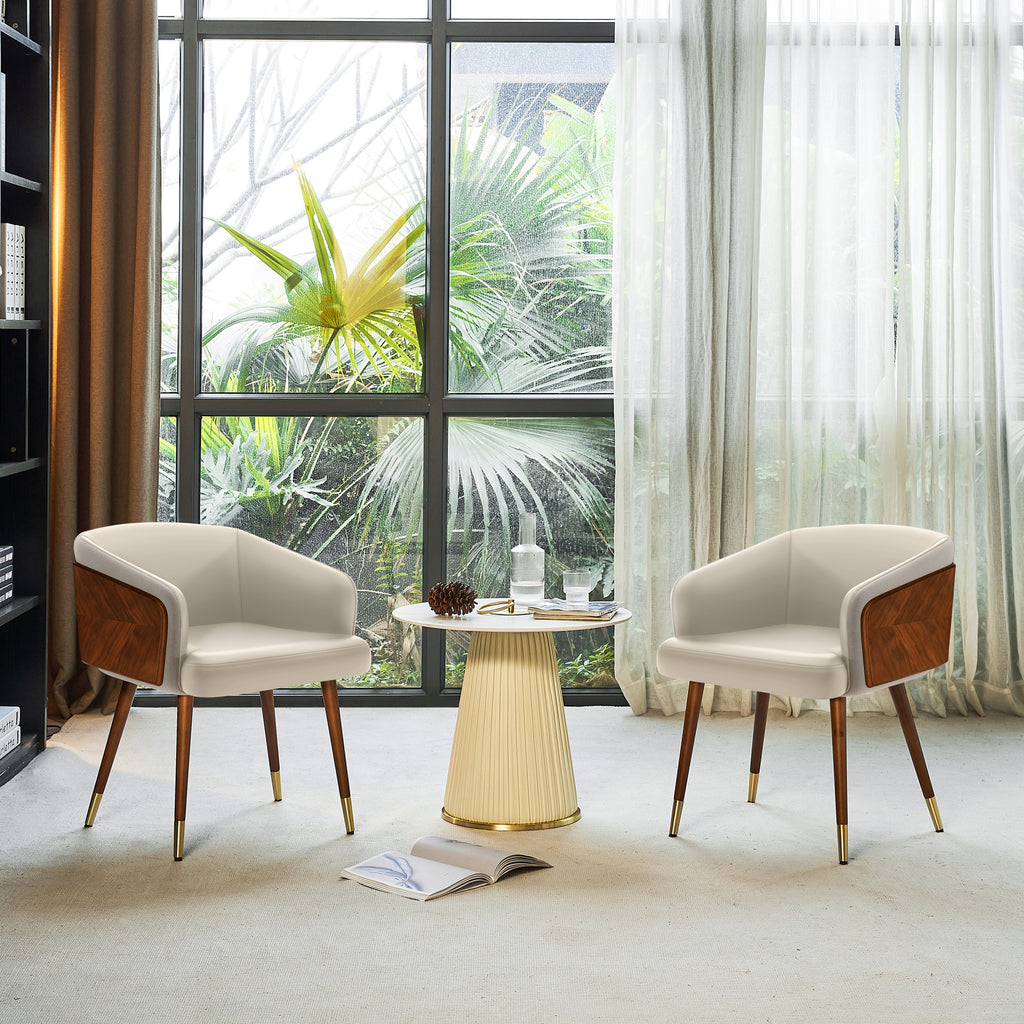 ARTPLAN Modern Dining Chair Faux Leather, Walnut Top Metal Legs Kitchen Seat，set of 1/set of 2
