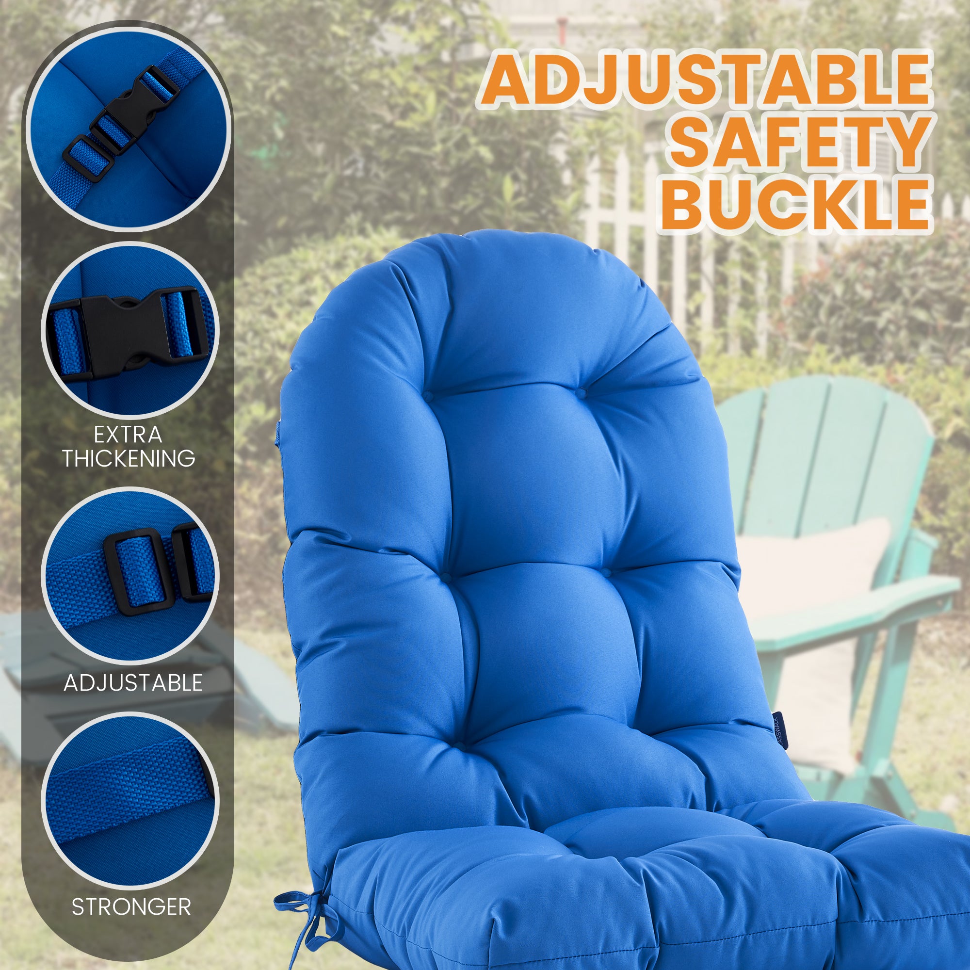 ARTPLAN Outdoor Adirondack Chair Cushion for Patio Furniture,Tufted Thick Seat & Round High Back Rocking Oudoor Colorful Cushion, 48"x21"x4" inches,Fade-Resistant