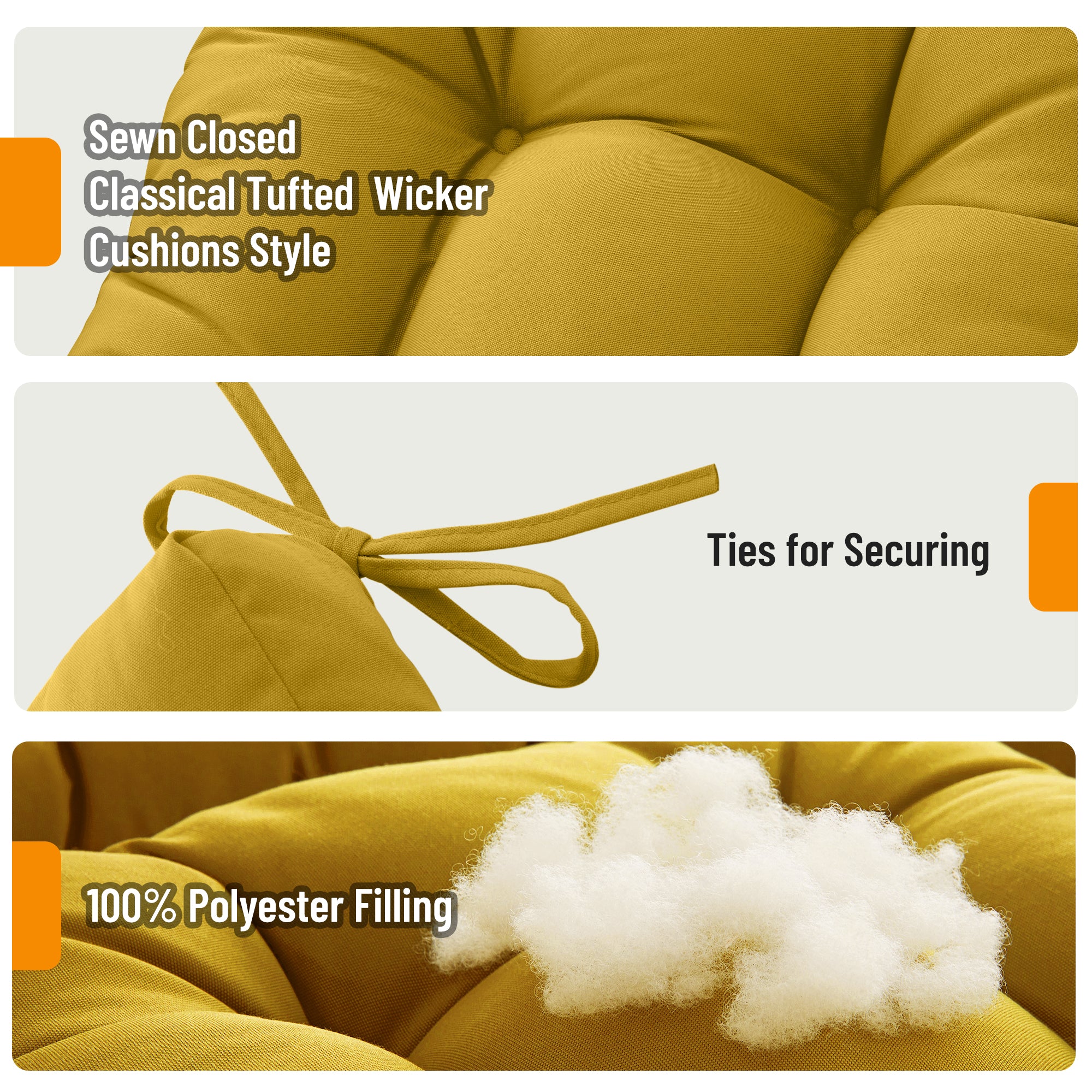 3 Pieces Outdoor Chair Cushions Clearance with Ties,44x19x5 Inches,1 Love seat &2 U-Shape Tufted Patio Bench Cushions for Wicker Outdoor Furniture,All Weather,