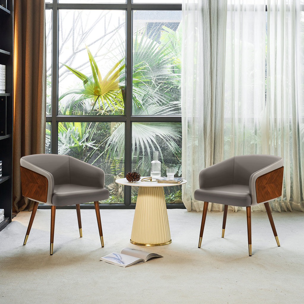 ARTPLAN Modern Dining Chair Faux Leather, Walnut Top Metal Legs Kitchen Seat，set of 1/set of 2