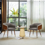 ARTPLAN Modern Dining Chair Faux Leather, Walnut Top Metal Legs Kitchen Seat，set of 1/set of 2