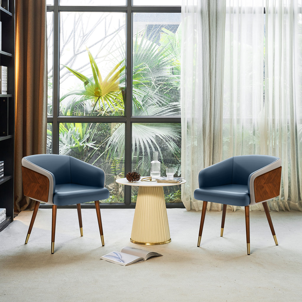 ARTPLAN Modern Dining Chair Faux Leather, Walnut Top Metal Legs Kitchen Seat，set of 1/set of 2