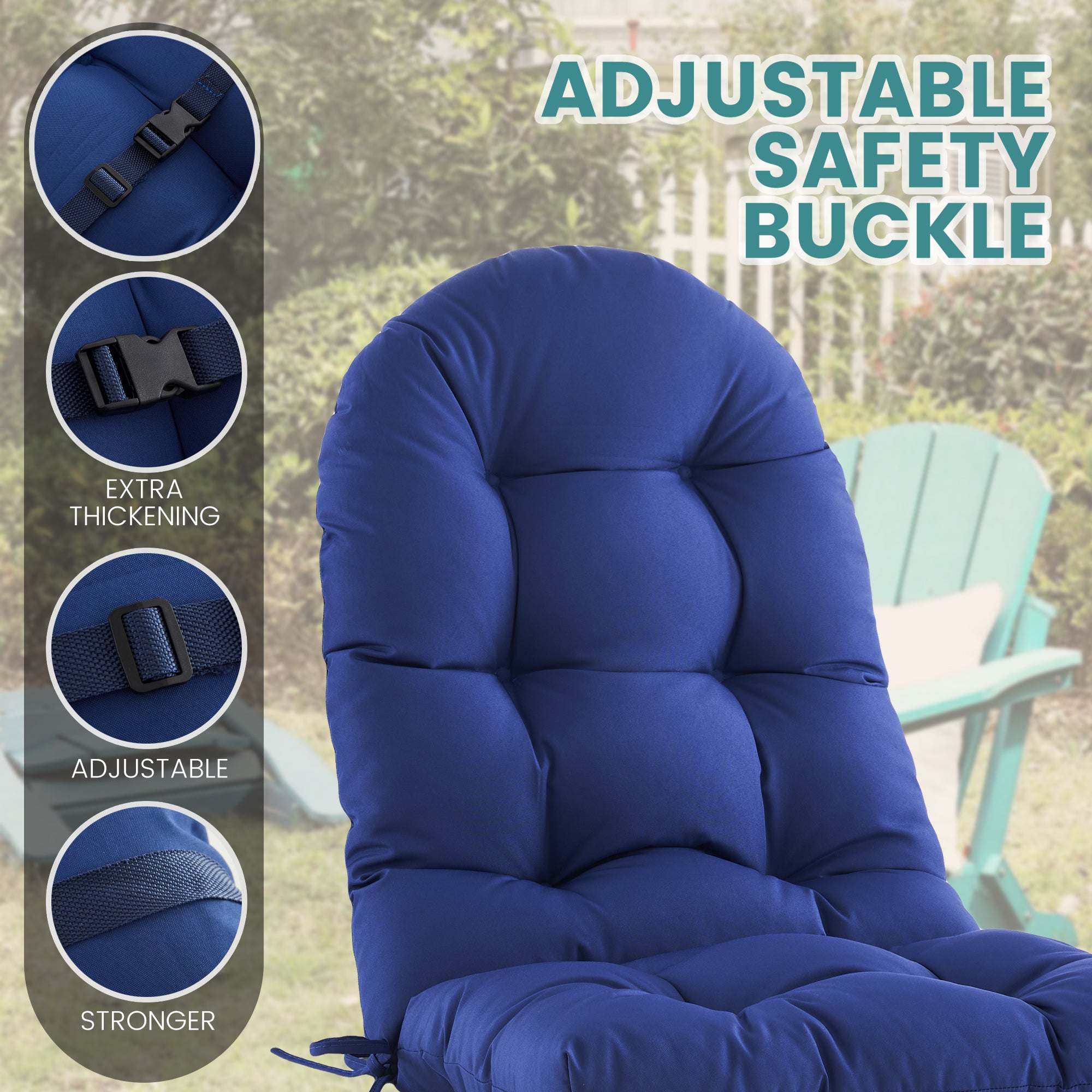 ARTPLAN Outdoor Adirondack Chair Cushion for Patio Furniture,Tufted Thick Seat & Round High Back Rocking Oudoor Colorful Cushion, 48"x21"x4" inches,Fade-Resistant