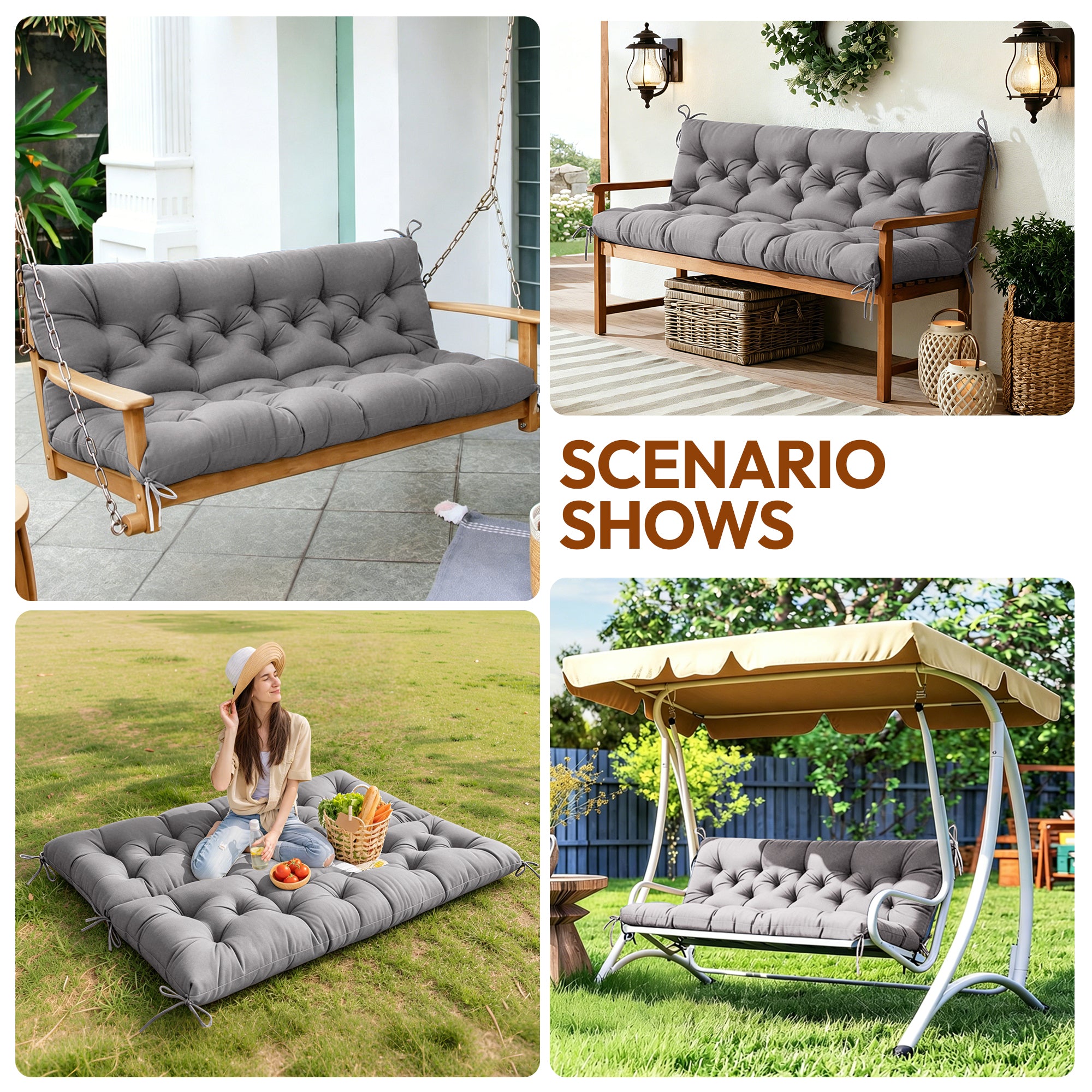 Swing Cushion Replacement, 2-3 Seater Waterproof Outdoor Bench Pad for Patio, Porch, Garden Furniture - Heavy-Duty Universal Fit