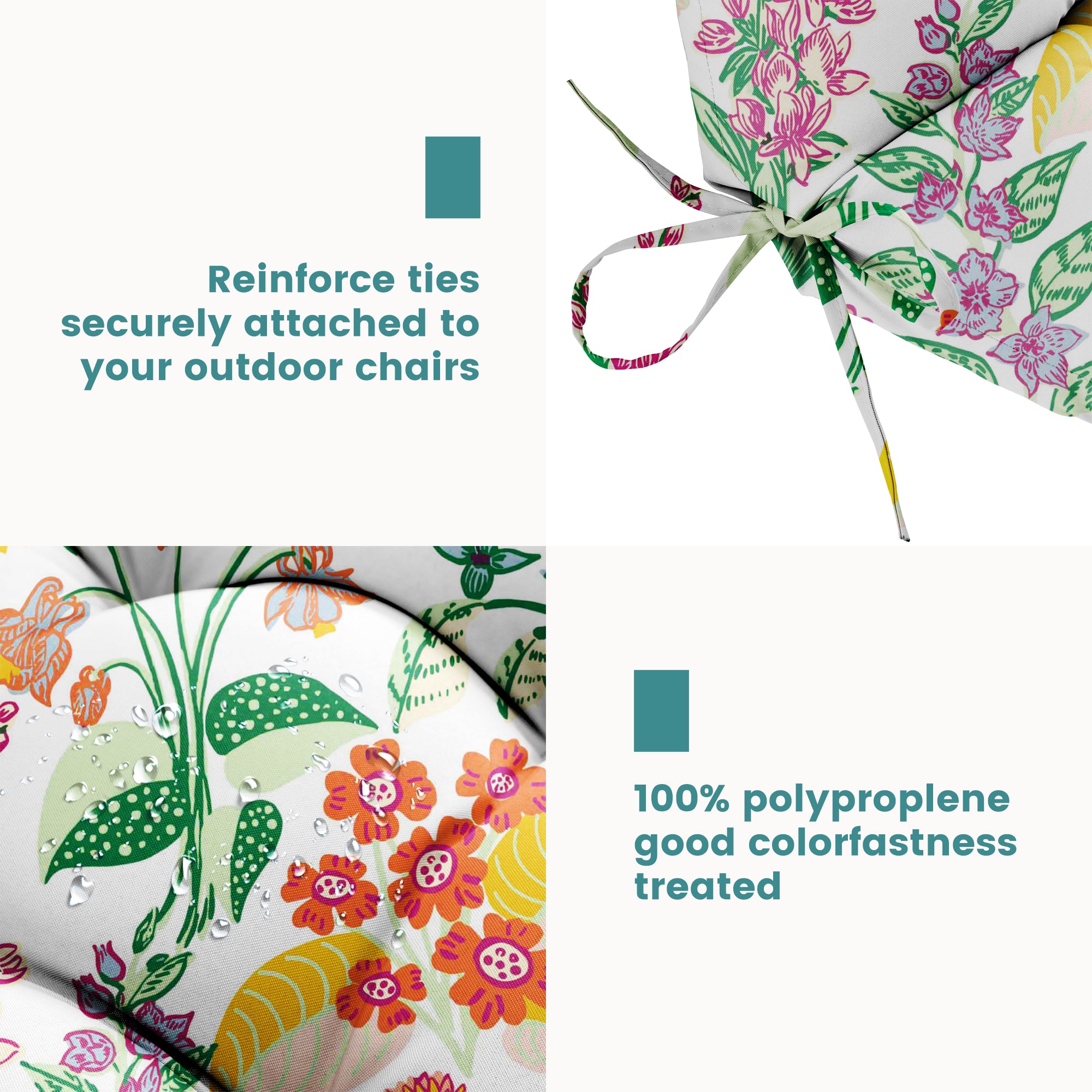 Floral High-Back Seat Cushion - Waterproof Outdoor Adirondack Chair Cushion for Patio Furniture with Tie, Vibrant Patterns, Premium Elastic Padding, Multi-Scenario Use