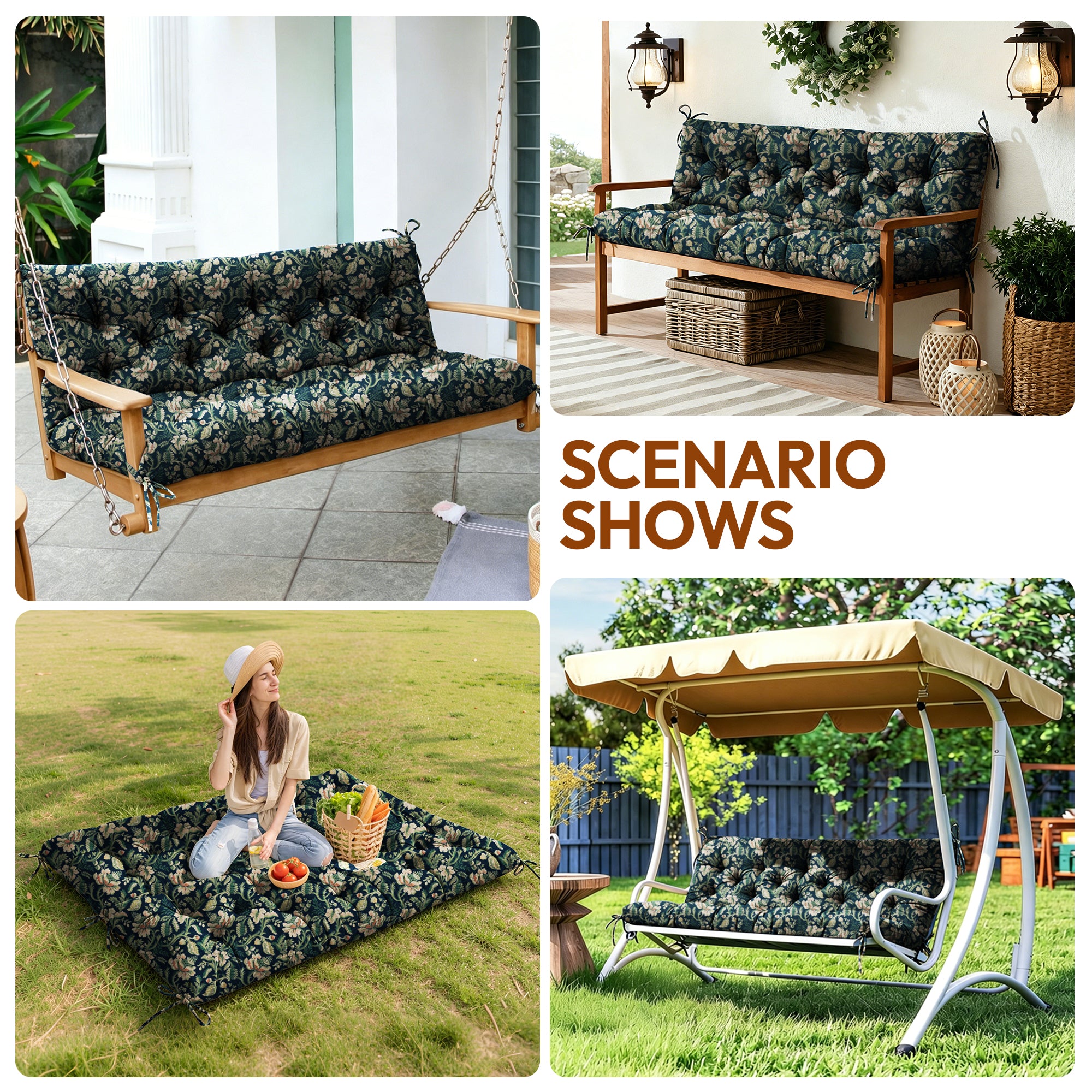 Swing Cushion Replacement for 2-3 Seater Outdoor Bench, 59" Patio Porch Swing Seat Cushion - Heavy-Duty Universal Fit Outdoor Furniture Cushions, Weather-Resistant