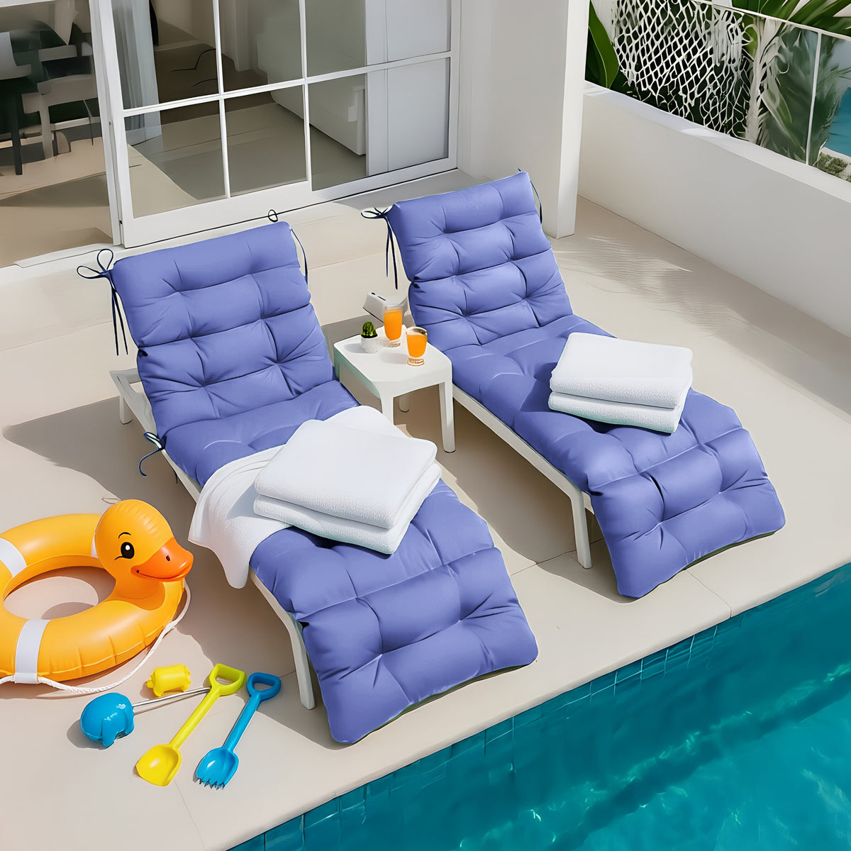 Outdoor Chaise Lounge Chair Cushion 72 x 22 x 4 Inches 100% Waterproof Polyester Patio Pool Lounge Chair Cushion for Outdoor Furniture with Ties