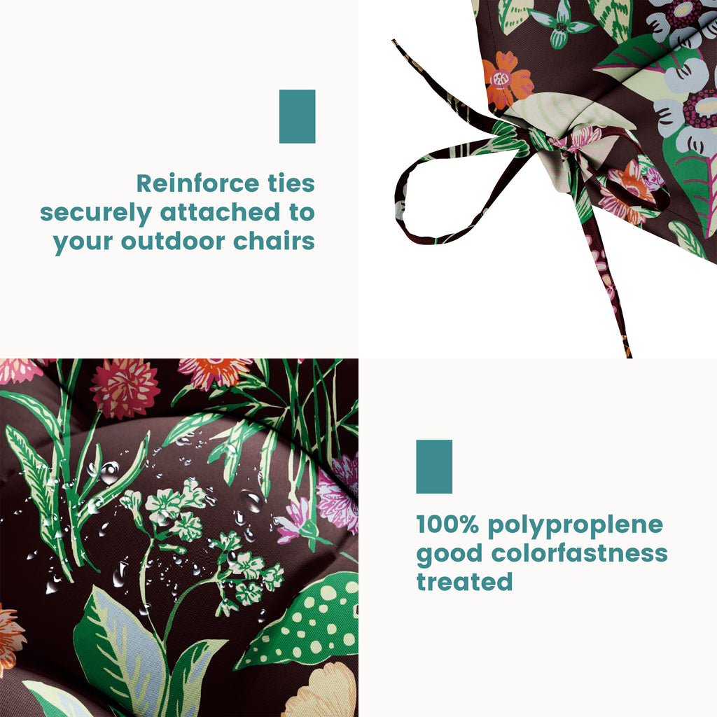 Floral High-Back Seat Cushion - Waterproof Outdoor Adirondack Chair Cushion for Patio Furniture with Tie, Vibrant Patterns, Premium Elastic Padding, Multi-Scenario Use