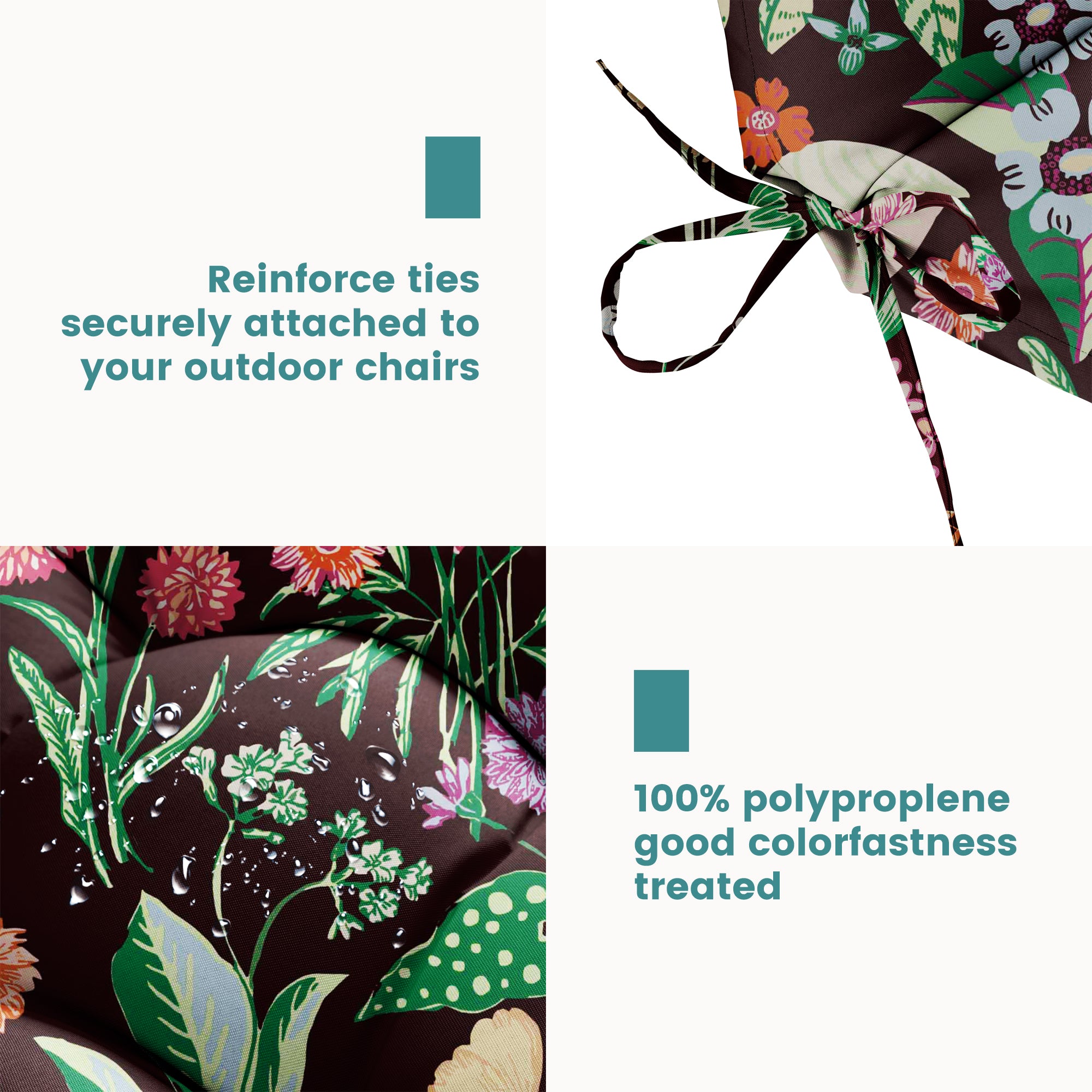 Floral High-Back Seat Cushion - Waterproof Outdoor Adirondack Chair Cushion for Patio Furniture with Tie, Vibrant Patterns, Premium Elastic Padding, Multi-Scenario Use