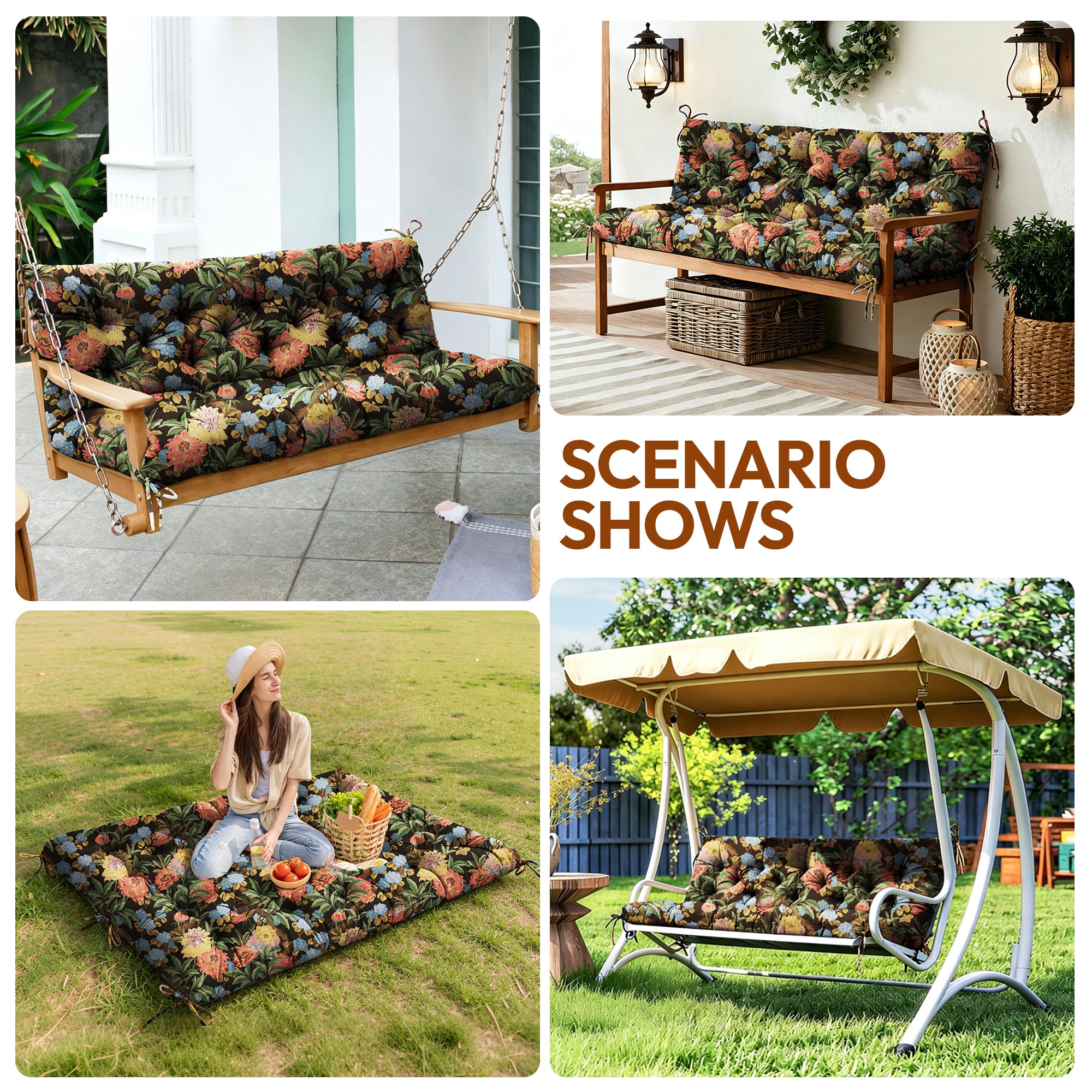 Swing Cushion Replacement for 2-3 Seater Outdoor Bench, 59" Patio Porch Swing Seat Cushion - Heavy-Duty Universal Fit Outdoor Furniture Cushions, Weather-Resistant