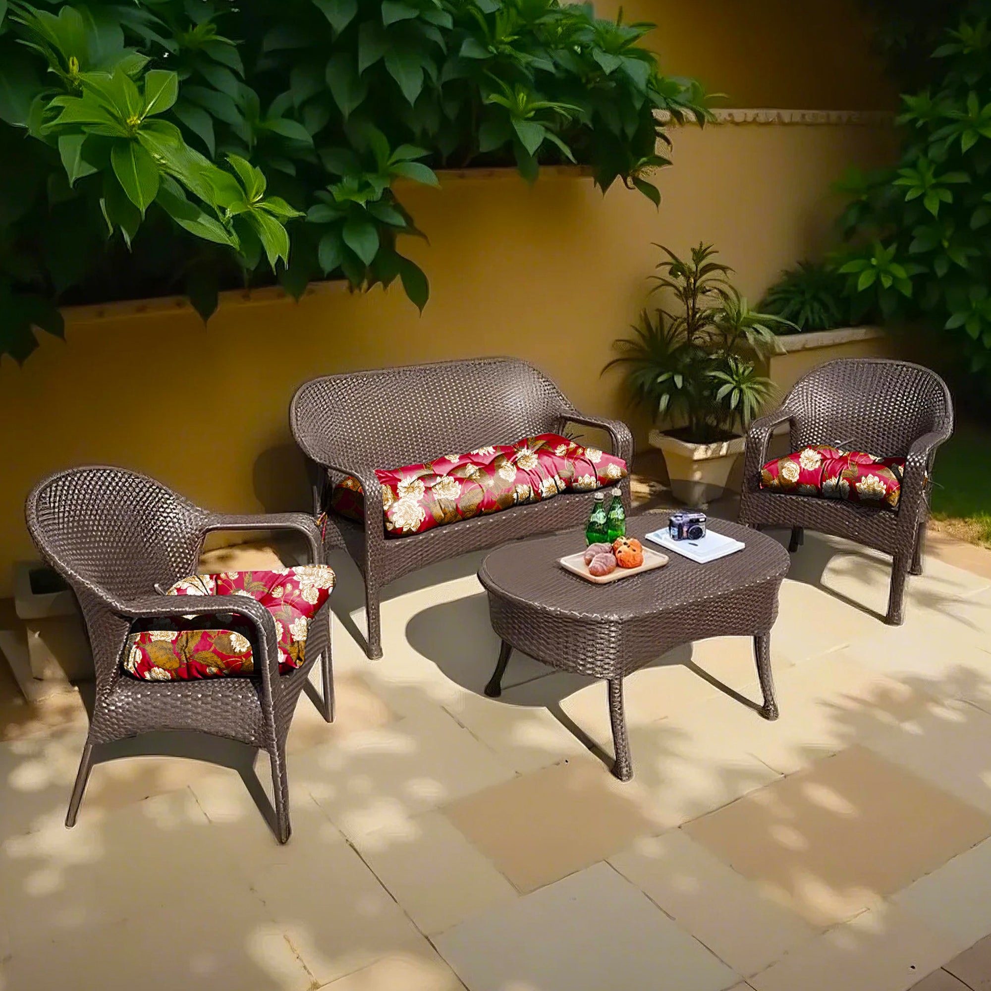 3 Pieces Outdoor Chair Cushions Set–Waterproof Tufted Cushions with Ties for Patio coversation, Loveseat & Bench, 44"x19"x5" UV-Resistant & Fade-Proof with Premium Polyester Filled