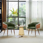 ARTPLAN Modern Dining Chair Faux Leather, Walnut Top Metal Legs Kitchen Seat，set of 1/set of 2