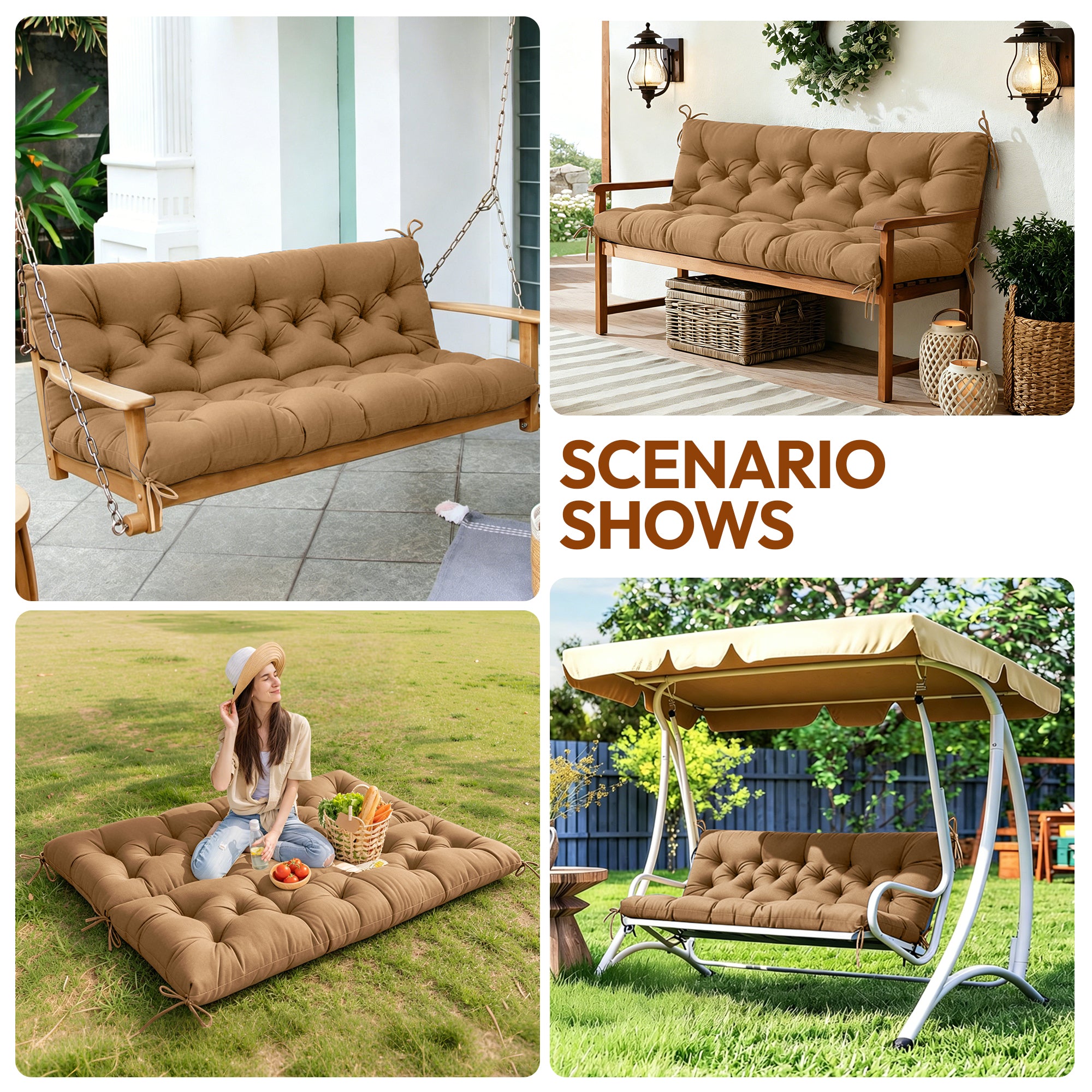 Swing Cushion Replacement, 2-3 Seater Waterproof Outdoor Bench Pad for Patio, Porch, Garden Furniture - Heavy-Duty Universal Fit