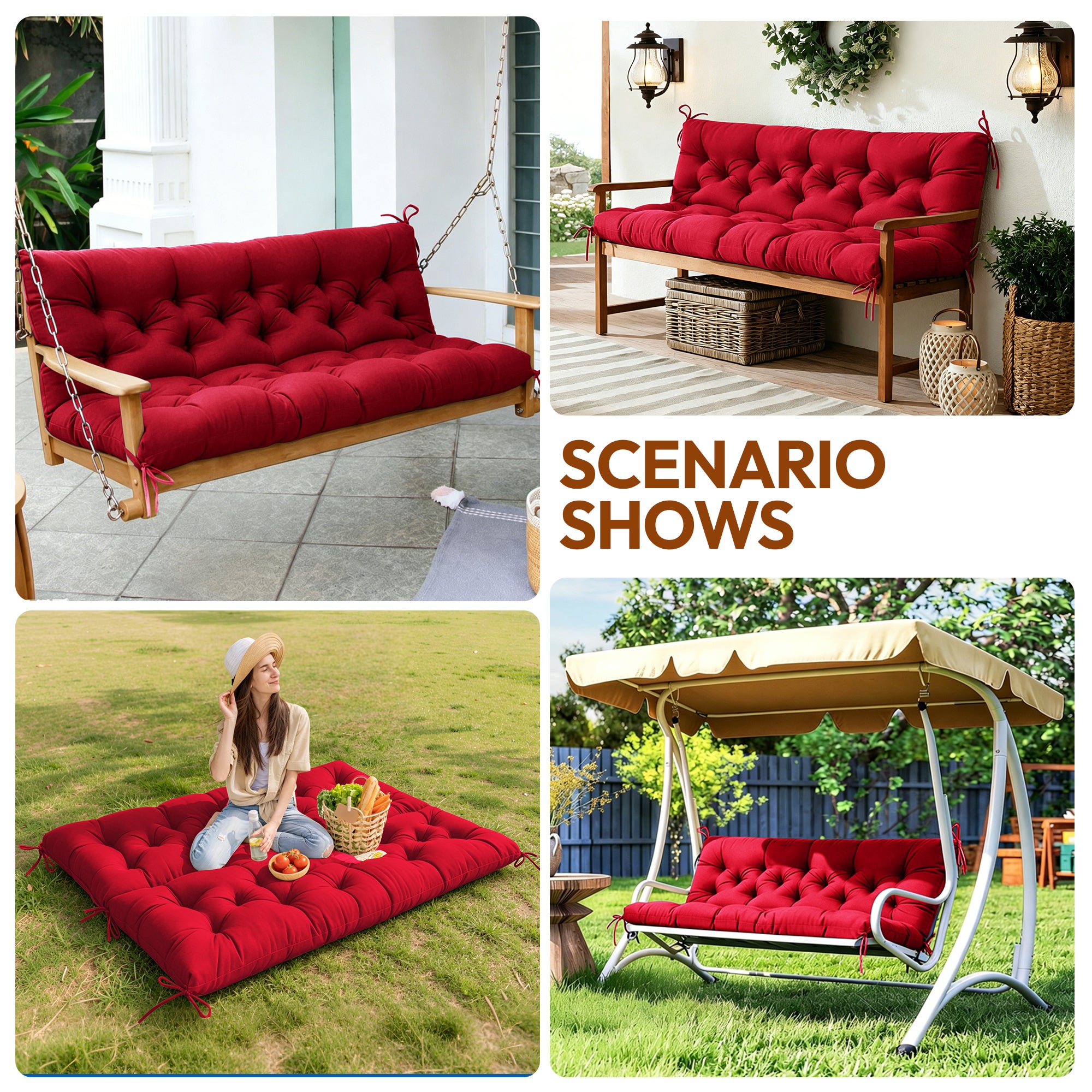 Swing Cushion Replacement, 2-3 Seater Waterproof Outdoor Bench Pad for Patio, Porch, Garden Furniture - Heavy-Duty Universal Fit
