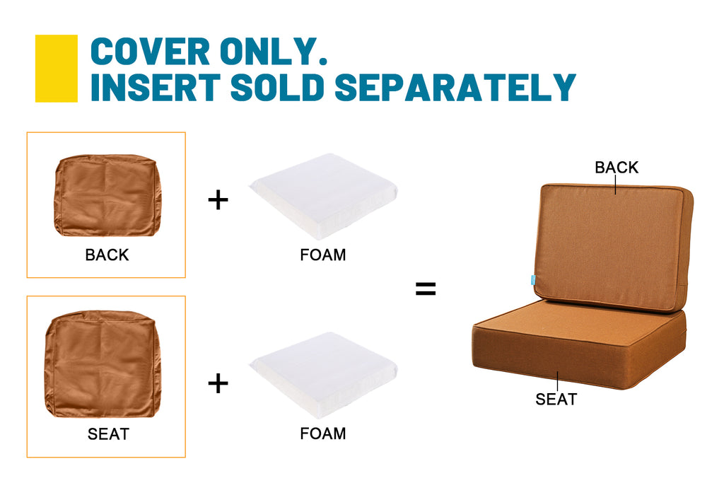 ARTPLAN Outdoor Deep Seat Slipcovers，Set of 2 24x24x6" 18x24 Olefin,Square Outdoor Cushion Cover, for Patio Funiture