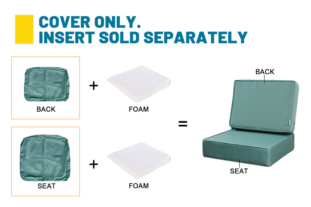 ARTPLAN Outdoor Deep Seat Slipcovers，Set of 2 24x24x6" 18x24 Olefin,Square Outdoor Cushion Cover, for Patio Funiture