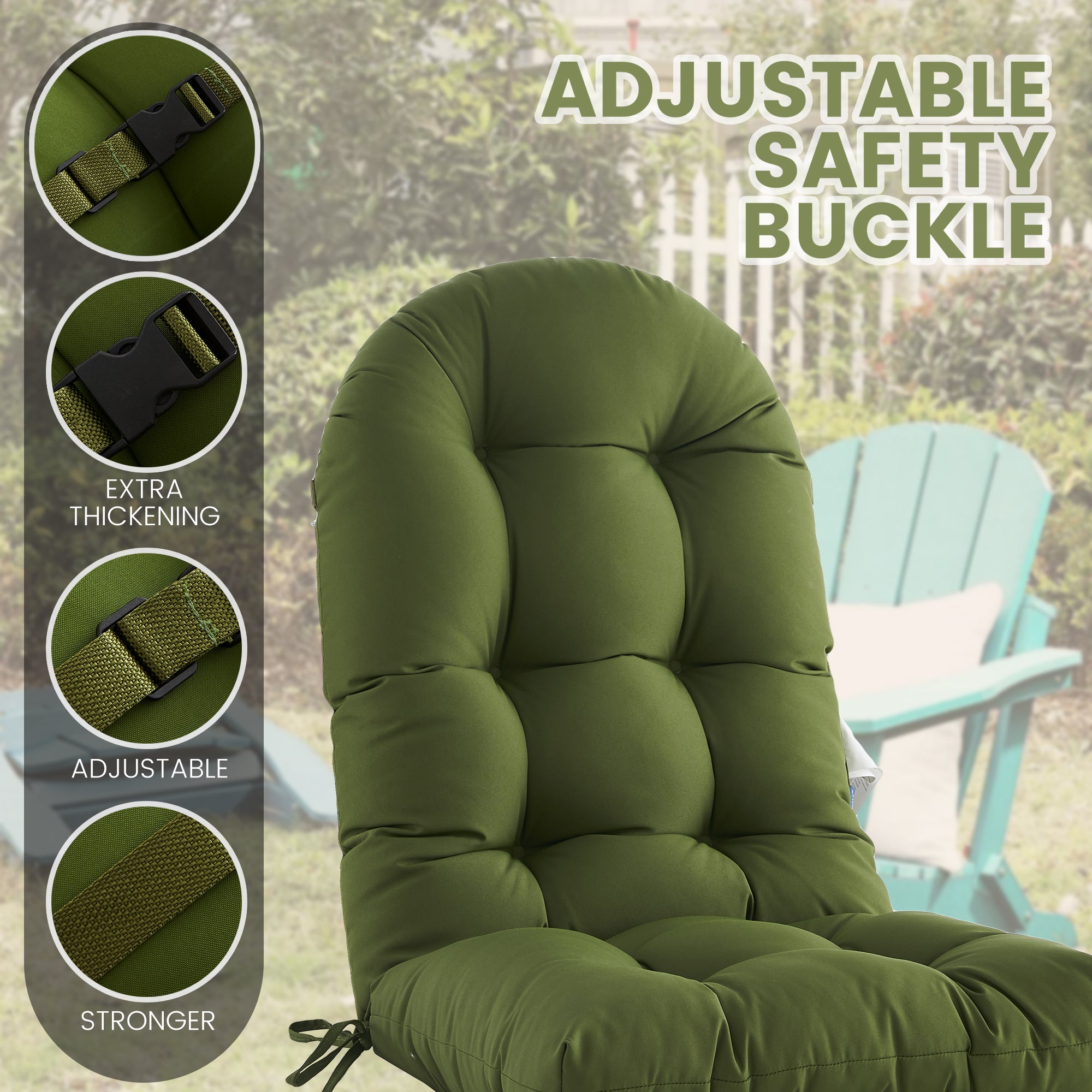 ARTPLAN Outdoor Adirondack Chair Cushion for Patio Furniture,Tufted Thick Seat & Round High Back Rocking Oudoor Colorful Cushion, 48"x21"x4" inches,Fade-Resistant
