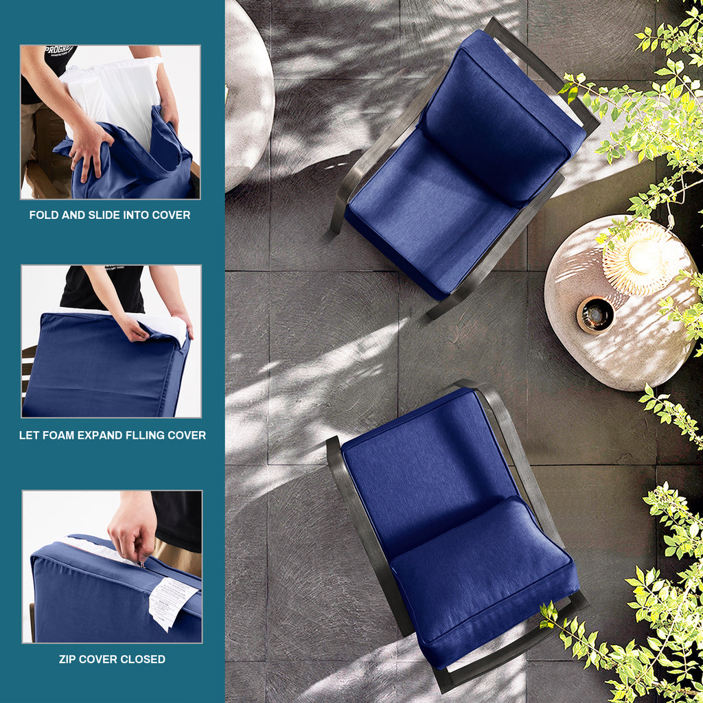 ARTPLAN Deep Seat Outdoor Cushion,Set 24"x24"x6" ,18x24" Bench Outdoor Chair Cushions, Polyester Fill Back for Patio Furniture ,Square