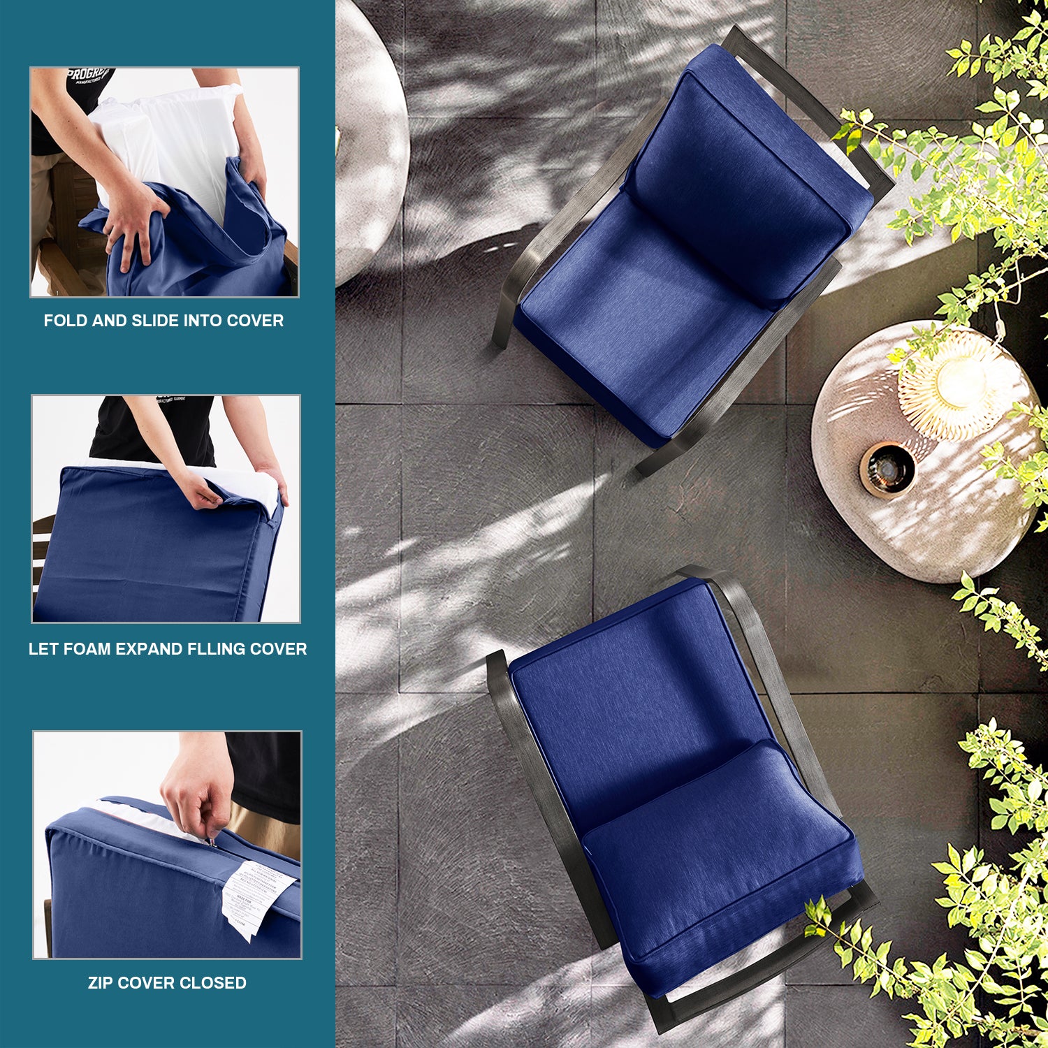 ARTPLAN Deep Seat Outdoor Cushion,Set 24"x24"x6" ,18x24" Bench Outdoor Chair Cushions, Polyester Fill Back for Patio Furniture ,Square