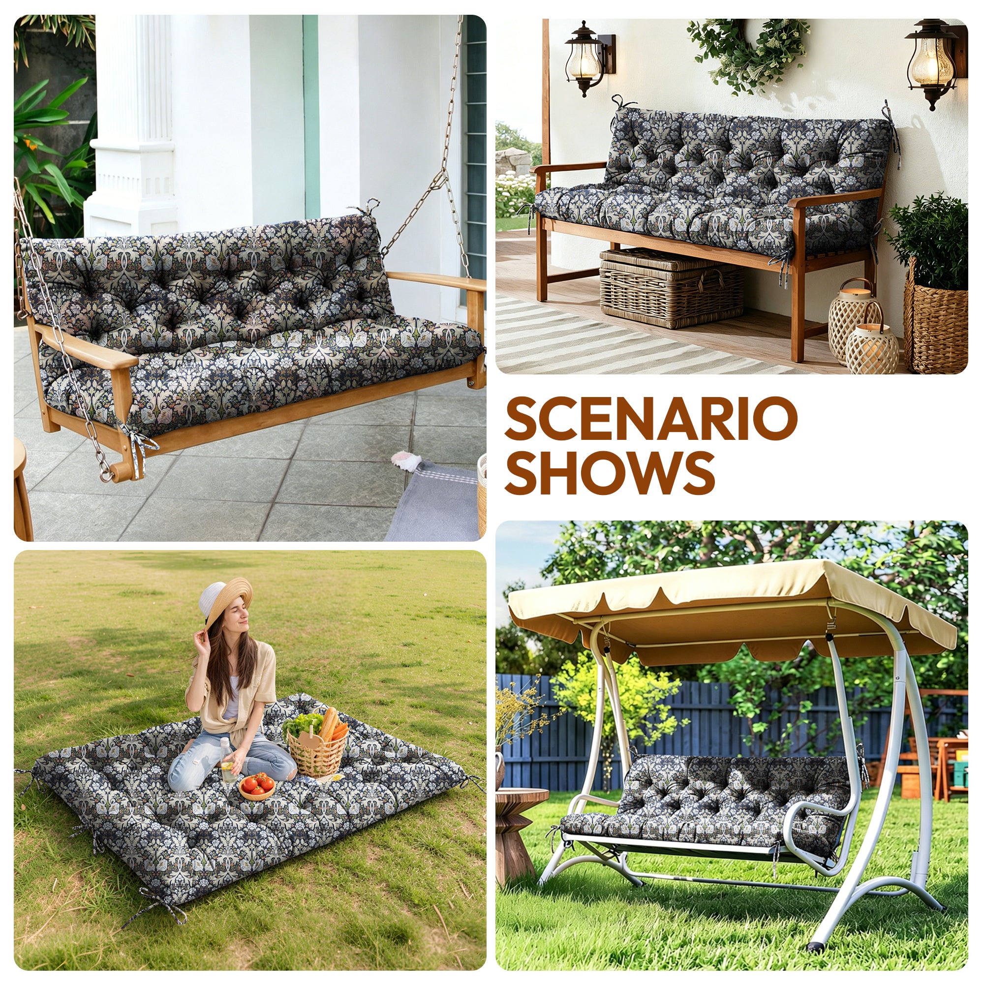 Swing Cushion Replacement for 2-3 Seater Outdoor Bench, 59" Patio Porch Swing Seat Cushion - Heavy-Duty Universal Fit Outdoor Furniture Cushions, Weather-Resistant