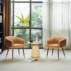 ARTPLAN Modern Dining Chair Faux Leather, Walnut Top Metal Legs Kitchen Seat，set of 1/set of 2