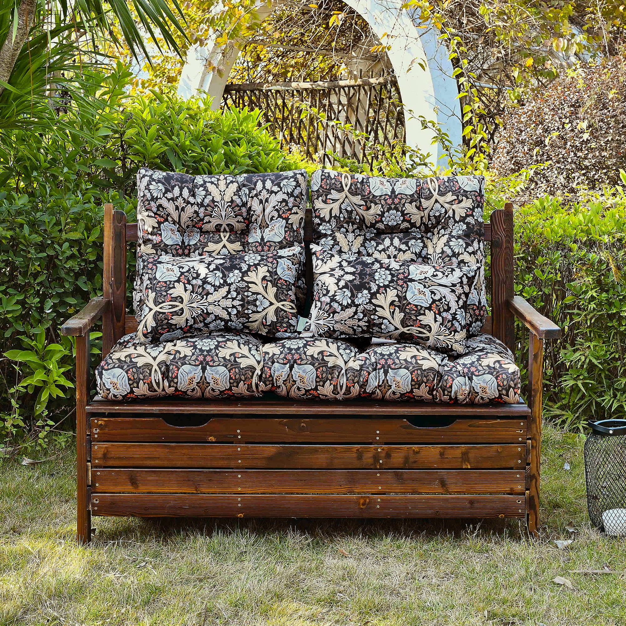 ARTPLAN Outdoor Cushions for Settee,Wicker Loveseat Cushions with Tie,Tufted Patio Cushions 2 U-Shaped Set of 5 Piece,L44xW19,Floral,