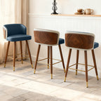 Mid Century Modern Bar Stools for Counter Height - Leather Upholstered Seat with Walnut Wood Frame, Retro 33 Inch Bar Chairs for Home Kitchen Island, Bar, Breakfast Nook