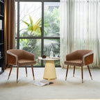 ARTPLAN Modern Dining Chair Faux Leather, Walnut Top Metal Legs Kitchen Seat，set of 1/set of 2