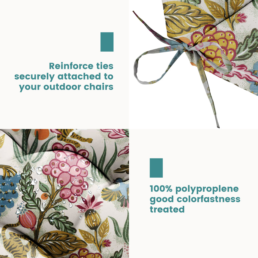 Floral High-Back Seat Cushion - Waterproof Outdoor Adirondack Chair Cushion for Patio Furniture with Tie, Vibrant Patterns, Premium Elastic Padding, Multi-Scenario Use