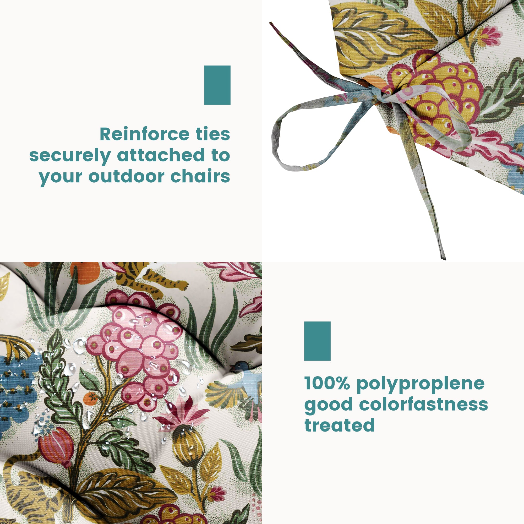Floral High-Back Seat Cushion - Waterproof Outdoor Adirondack Chair Cushion for Patio Furniture with Tie, Vibrant Patterns, Premium Elastic Padding, Multi-Scenario Use