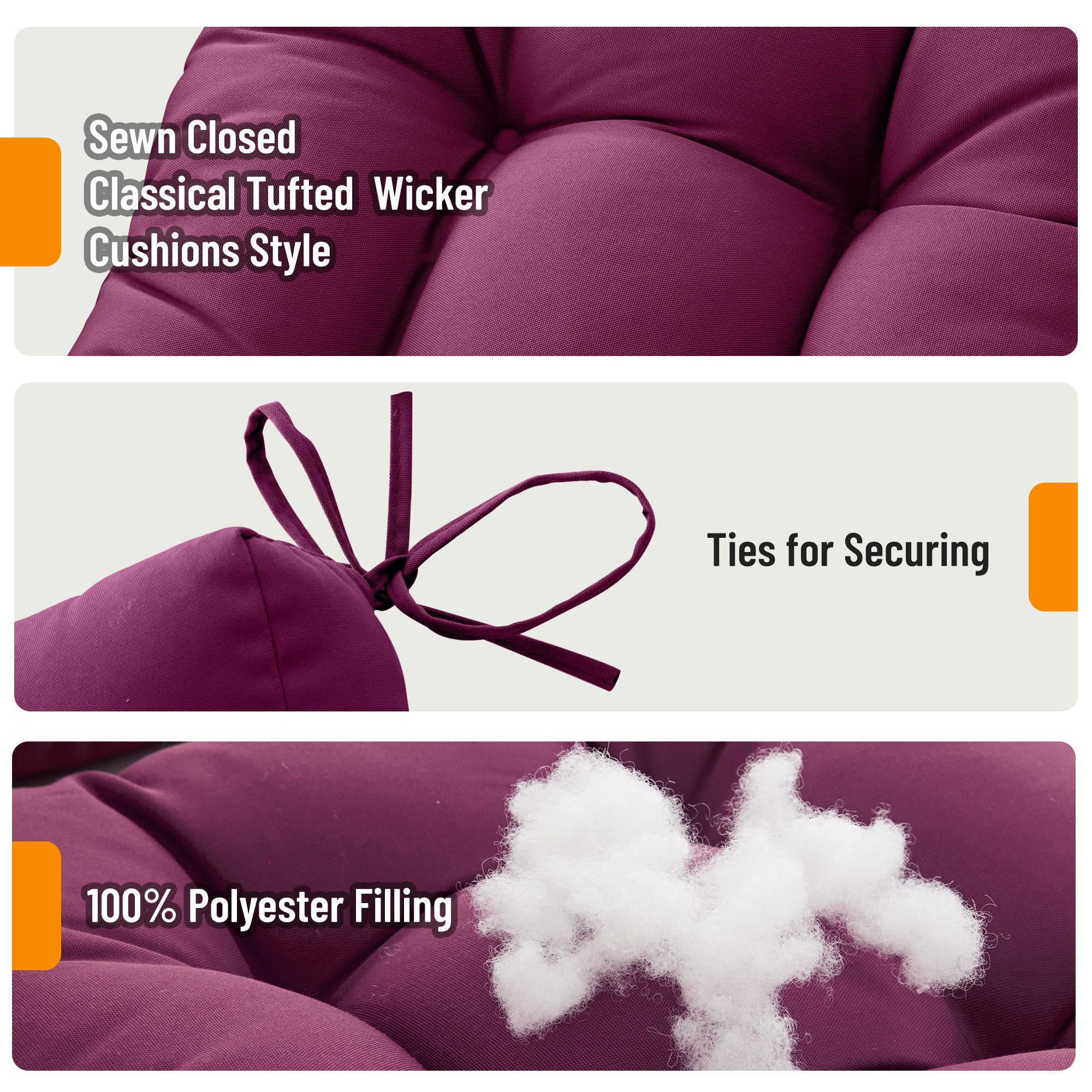 3 Pieces Outdoor Chair Cushions Clearance with Ties,44x19x5 Inches,1 Love seat &2 U-Shape Tufted Patio Bench Cushions for Wicker Outdoor Furniture,All Weather,