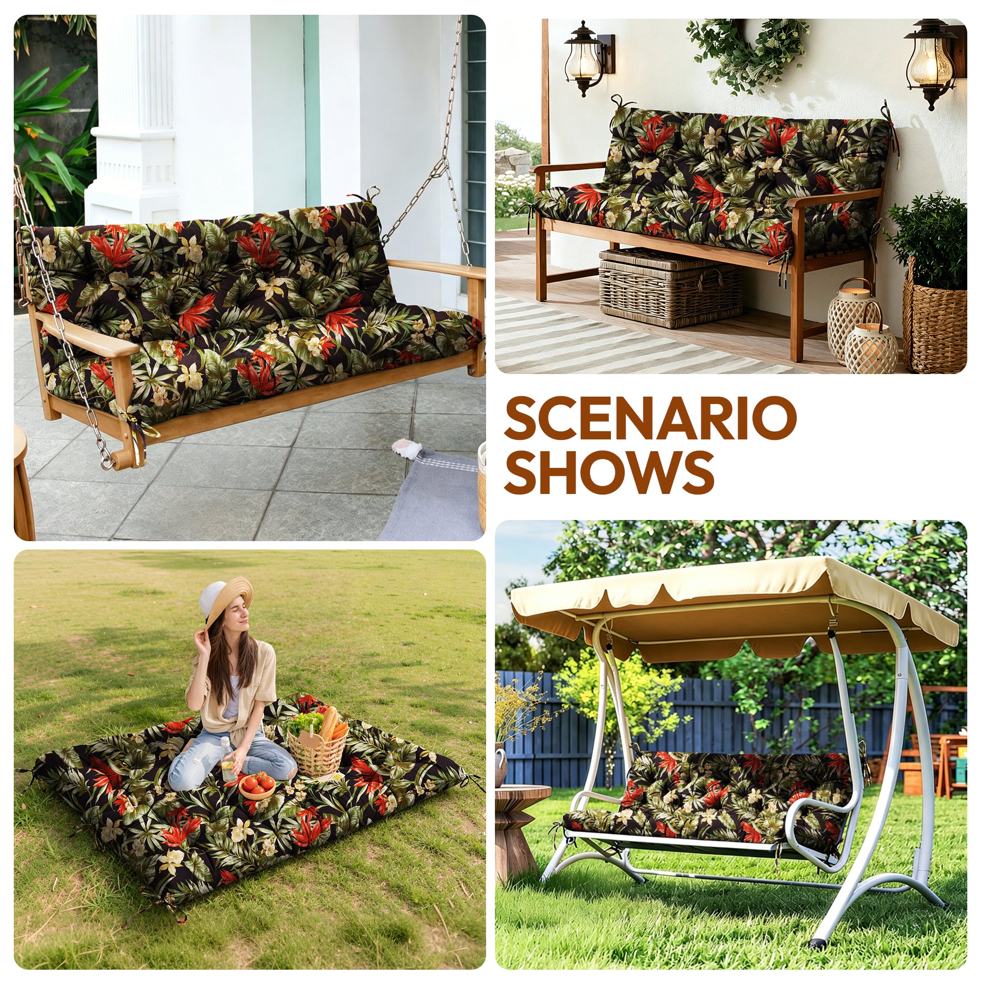 Swing Cushion Replacement for 2-3 Seater Outdoor Bench, 59" Patio Porch Swing Seat Cushion - Heavy-Duty Universal Fit Outdoor Furniture Cushions, Weather-Resistant