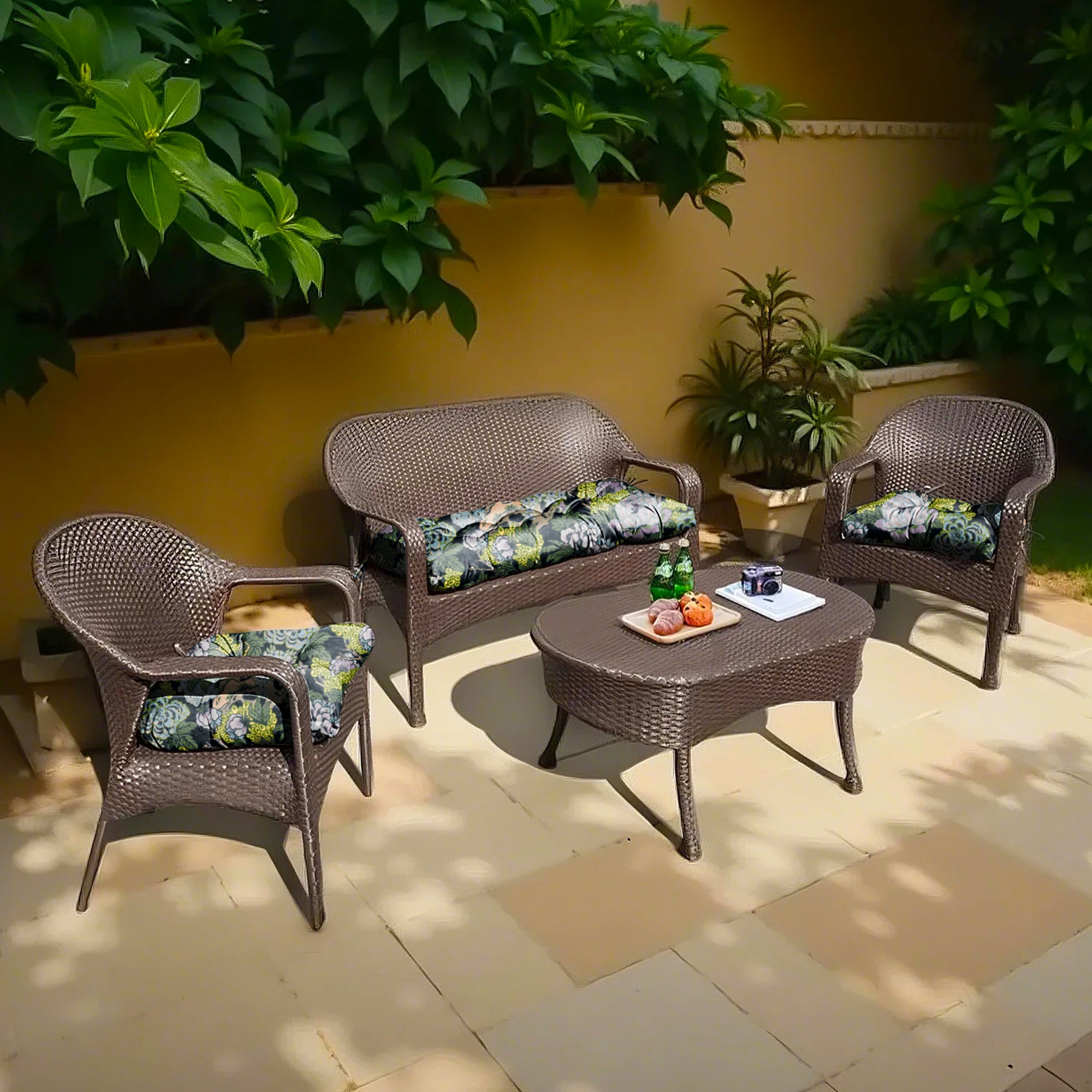 3 Pieces Outdoor Chair Cushions Set–Waterproof Tufted Cushions with Ties for Patio coversation, Loveseat & Bench, 44"x19"x5" UV-Resistant & Fade-Proof with Premium Polyester Filled