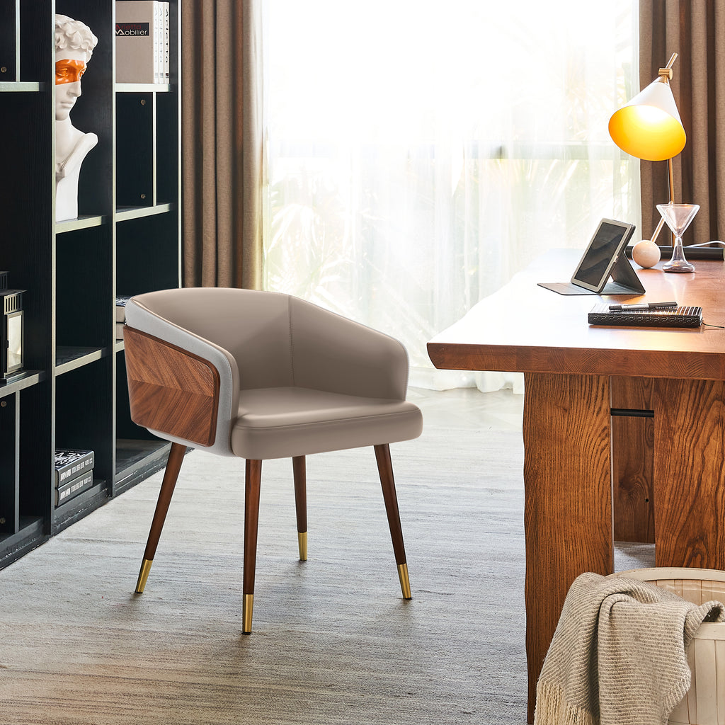 ARTPLAN Modern Dining Chair Faux Leather, Walnut Top Metal Legs Kitchen Seat，set of 1/set of 2