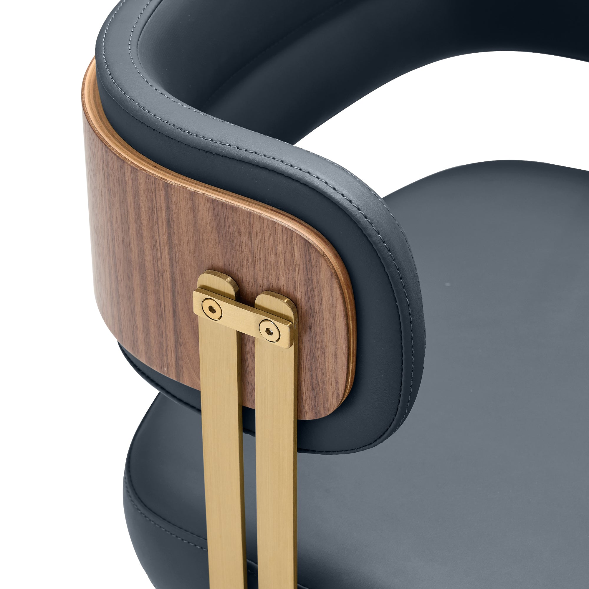 ARTPLAN Walnut Leather Dining Chair - Modern Upholstered Kitchen Chair with High-Resilience Foam Cushion, Stainless Steel Gold Frame for Dining Room, Easy Assembly