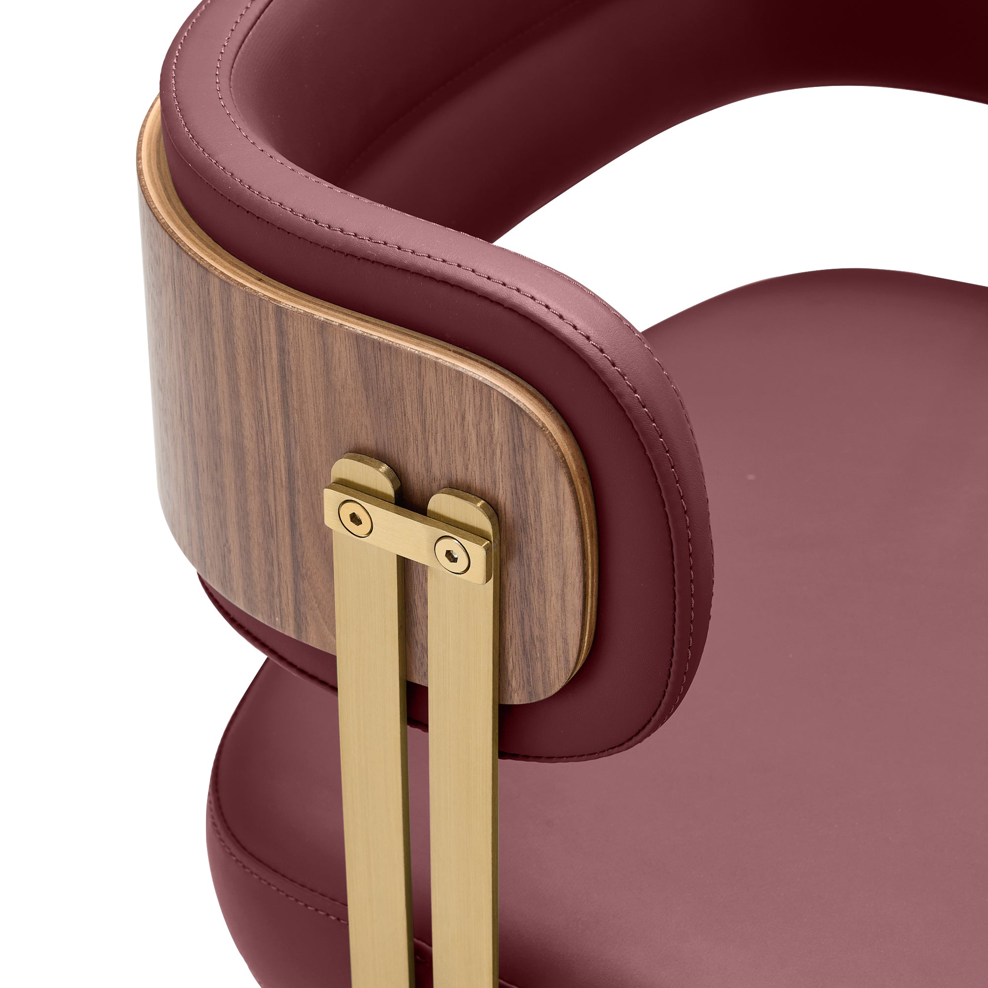 ARTPLAN Walnut Leather Dining Chair - Modern Upholstered Kitchen Chair with High-Resilience Foam Cushion, Stainless Steel Gold Frame for Dining Room, Easy Assembly