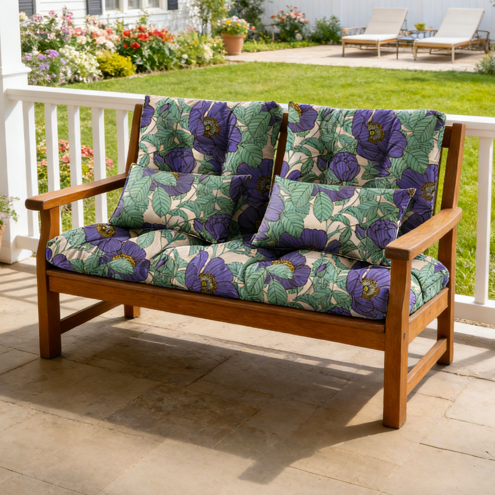 ARTPLAN Outdoor Cushions for Settee,Wicker Loveseat Cushions with Tie,Tufted Patio Cushions 2 U-Shaped Set of 5 Piece,L44xW19,Floral,
