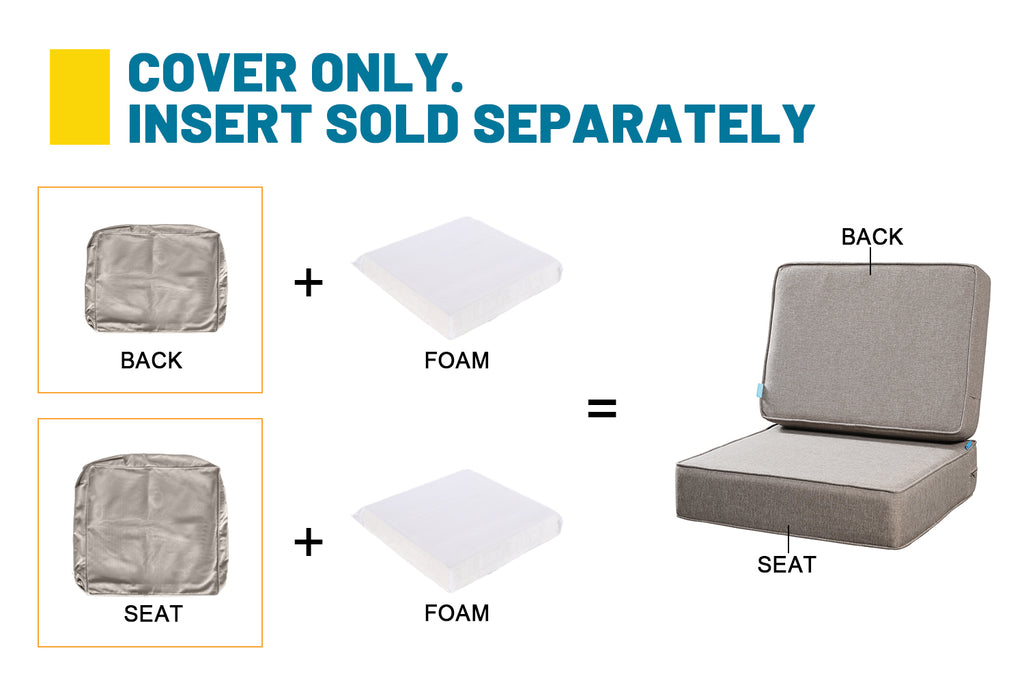 ARTPLAN Outdoor Deep Seat Slipcovers，Set of 2 24x24x6" 18x24 Olefin,Square Outdoor Cushion Cover, for Patio Funiture
