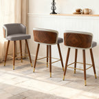 Mid Century Modern Bar Stools for Counter Height - Leather Upholstered Seat with Walnut Wood Frame, Retro 33 Inch Bar Chairs for Home Kitchen Island, Bar, Breakfast Nook