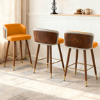 Mid Century Modern Bar Stools for Counter Height - Leather Upholstered Seat with Walnut Wood Frame, Retro 33 Inch Bar Chairs for Home Kitchen Island, Bar, Breakfast Nook