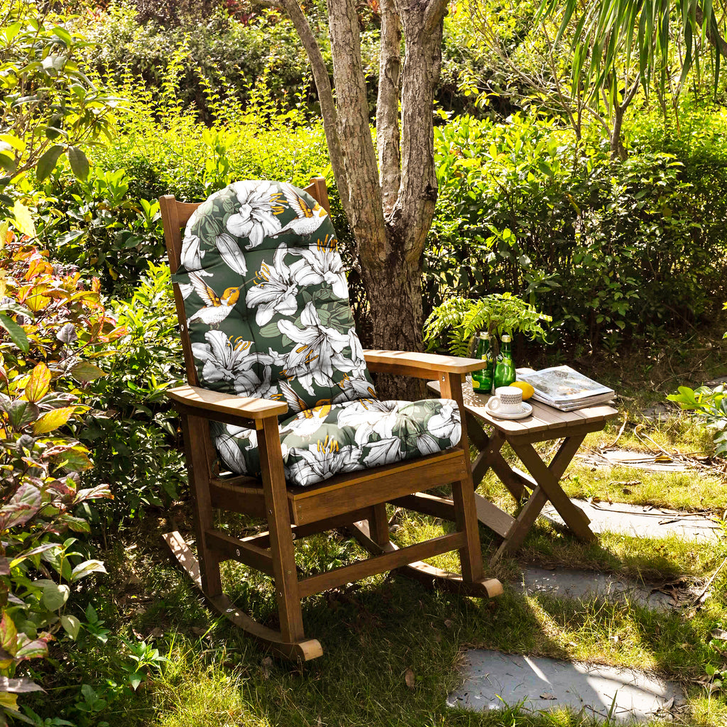 Floral High-Back Seat Cushion - Waterproof Outdoor Adirondack Chair Cushion for Patio Furniture with Tie, Vibrant Patterns, Premium Elastic Padding, Multi-Scenario Use