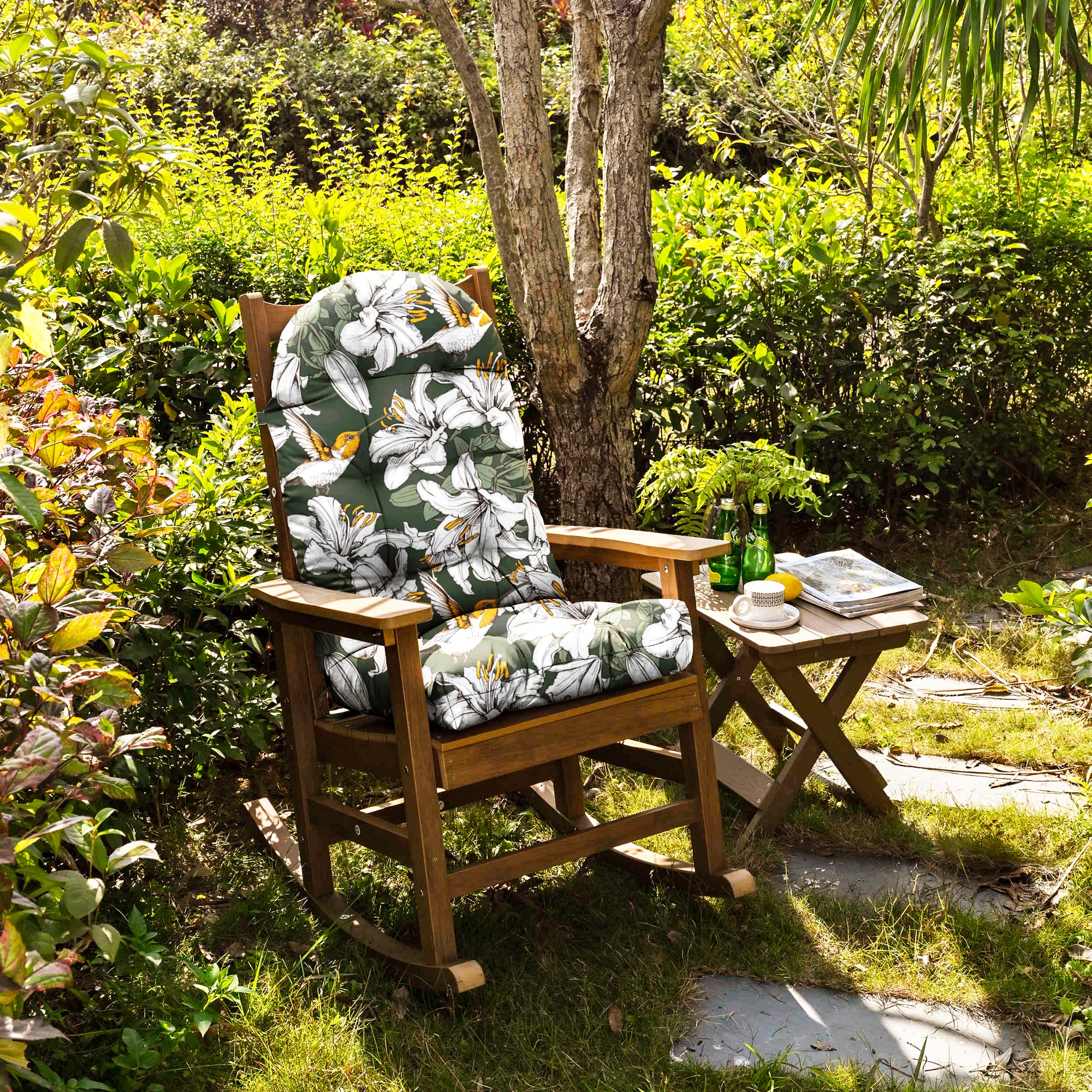 Floral High-Back Seat Cushion - Waterproof Outdoor Adirondack Chair Cushion for Patio Furniture with Tie, Vibrant Patterns, Premium Elastic Padding, Multi-Scenario Use