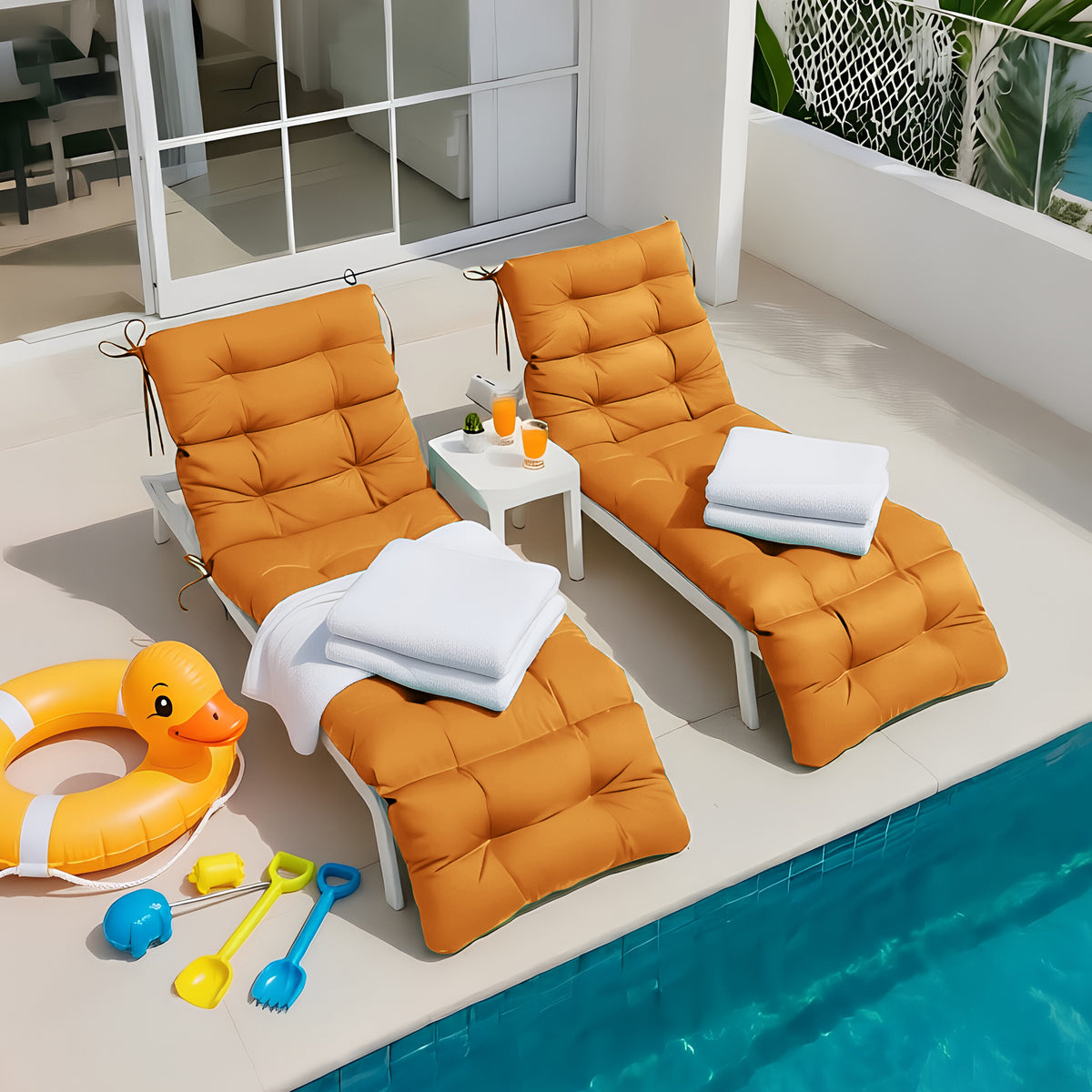Outdoor Chaise Lounge Chair Cushion 72 x 22 x 4 Inches 100% Waterproof Polyester Patio Pool Lounge Chair Cushion for Outdoor Furniture with Ties