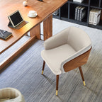 ARTPLAN Modern Dining Chair Faux Leather, Walnut Top Metal Legs Kitchen Seat，set of 1/set of 2