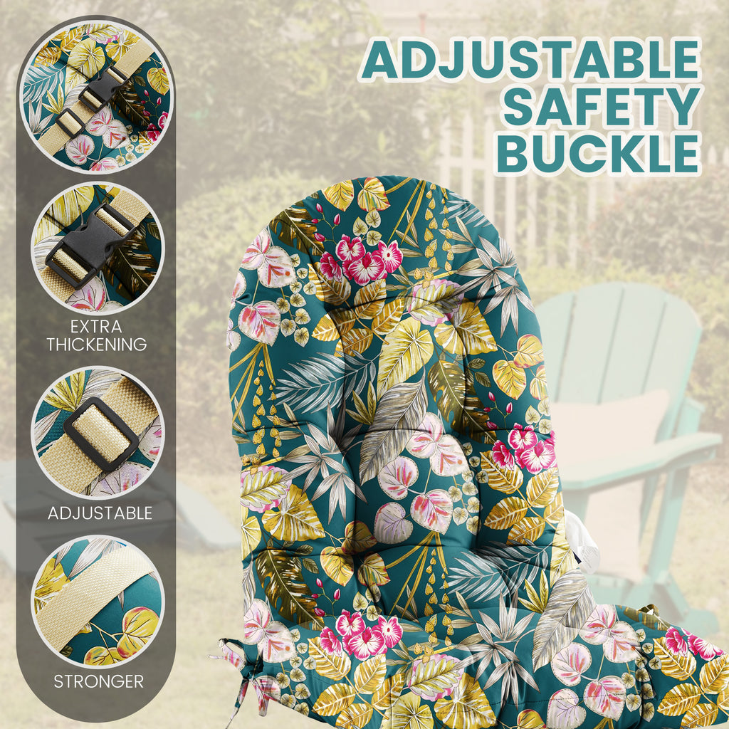 Floral High-Back Seat Cushion - Waterproof Outdoor Adirondack Chair Cushion for Patio Furniture with Tie, Vibrant Patterns, Premium Elastic Padding, Multi-Scenario Use