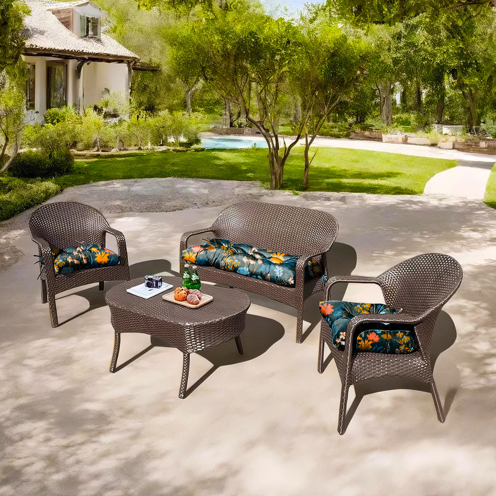 3 Pieces Outdoor Chair Cushions Set–Waterproof Tufted Cushions with Ties for Patio coversation, Loveseat & Bench, 44"x19"x5" UV-Resistant & Fade-Proof with Premium Polyester Filled