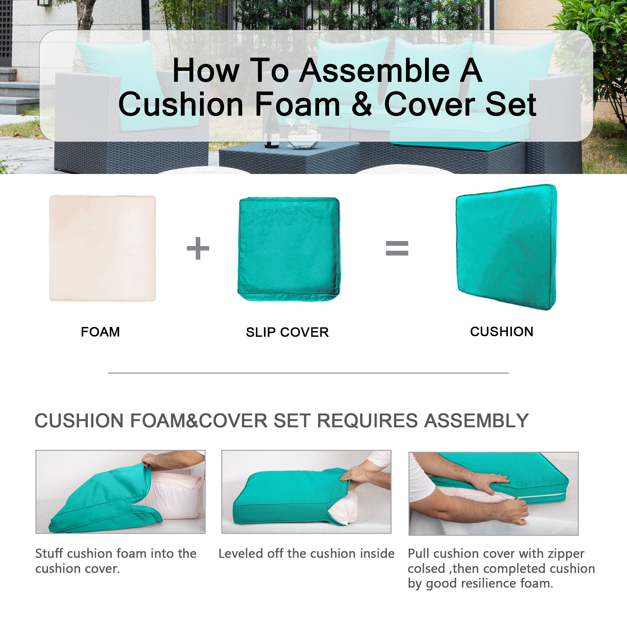 ARTPLAN 2-Piece Deep Seat Cushion Set with Backrest - Multiple Colors | All-Weather Outdoor Sofa Cushions for Sectionals & Patio Conversation Sets