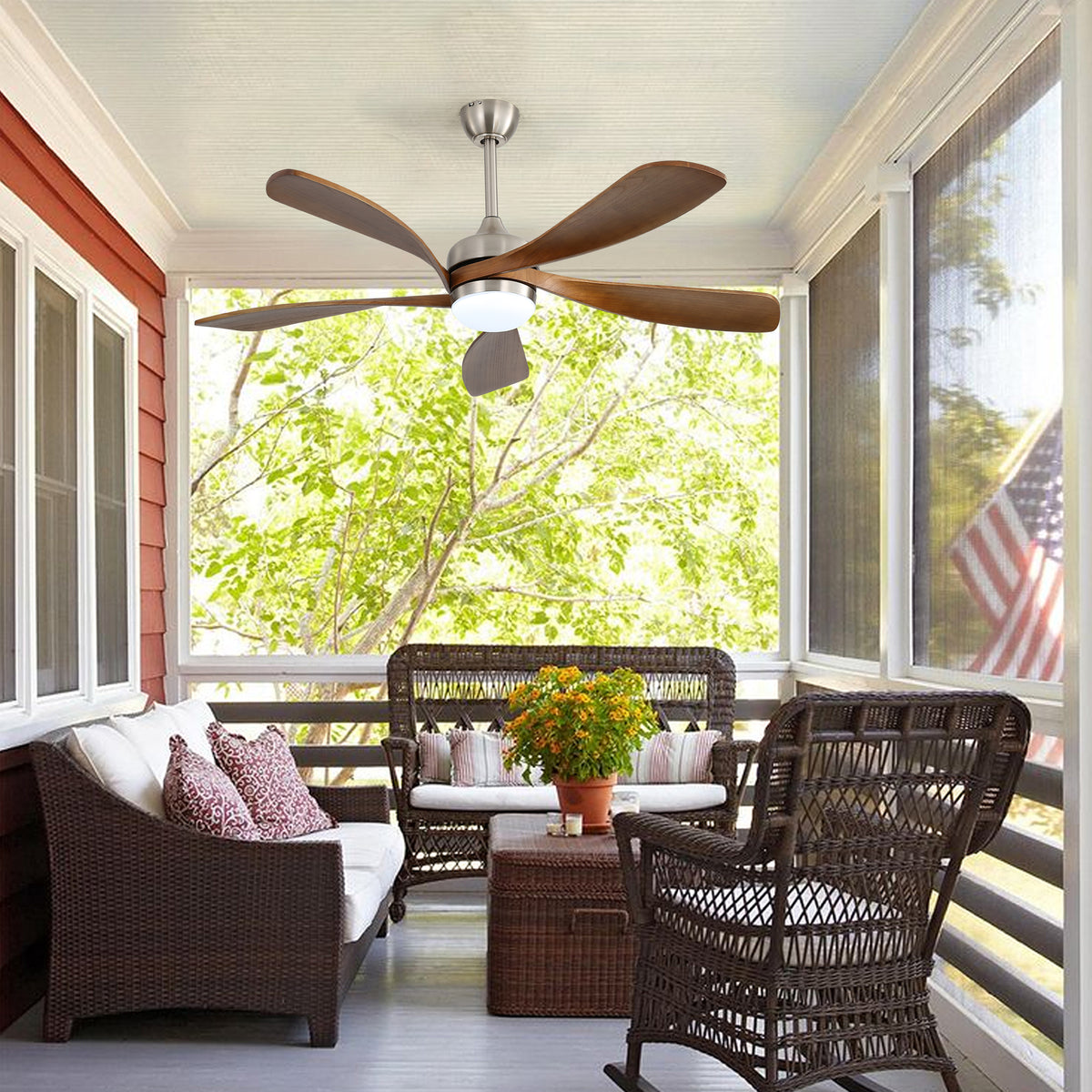 52 Inch Ceiling Fan with Light and Remote Control, 6-Speed Reversible Quiet DC Motor, 3 Color Temperatures LED Light, 3 Timer Settings, Adjustable Height for Large Room, Bedroom, Living Room (Walnut/Black/Orginal/White/Sakuragi)