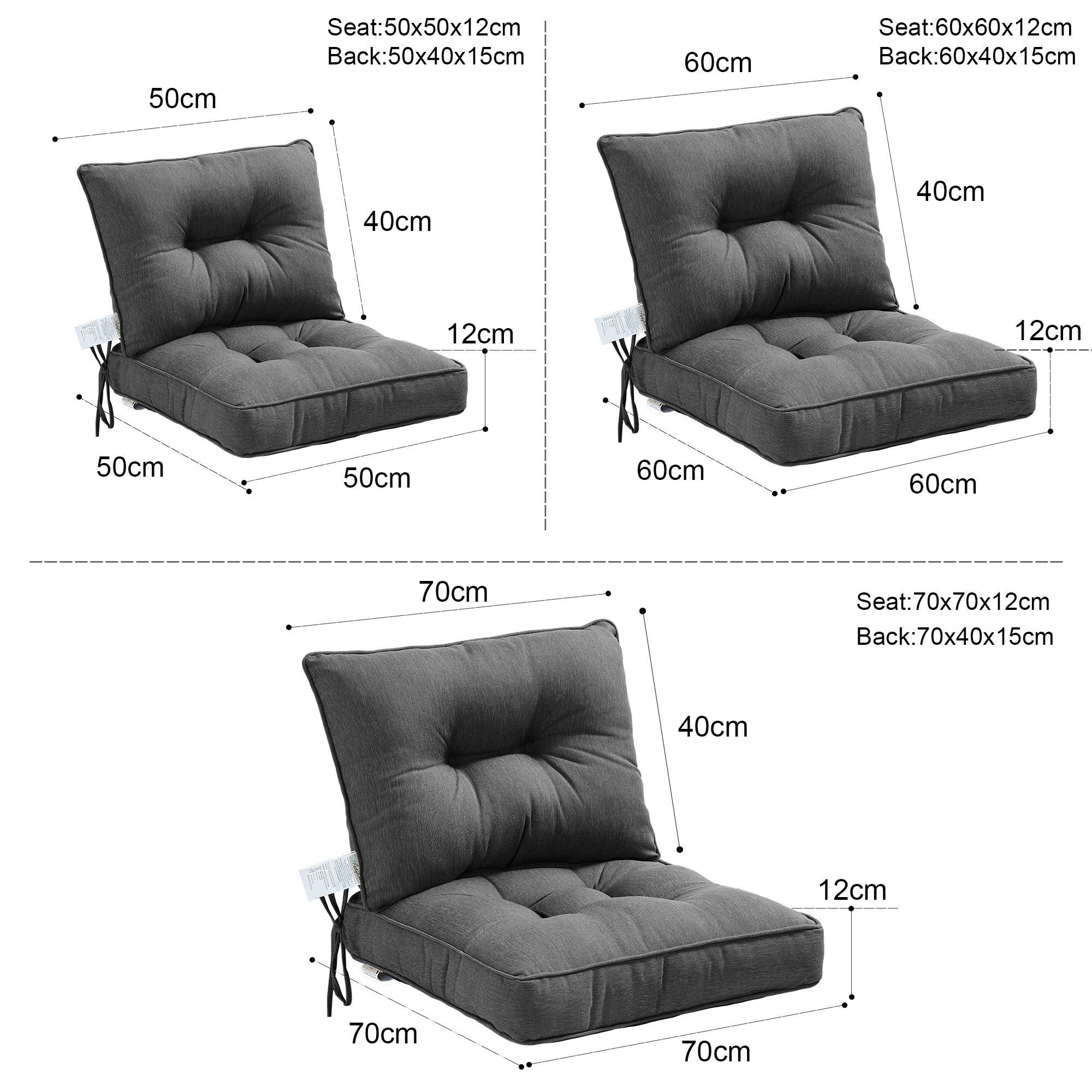 Outdoor Chair Cushions Set of 2, All-Weather Patio Furniture Cushions with High Resilience Foam, Indoor Outdoor Seat & Back Cushion for Patio, Garden, Sunroom