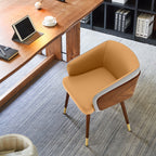 ARTPLAN Modern Dining Chair Faux Leather, Walnut Top Metal Legs Kitchen Seat，set of 1/set of 2